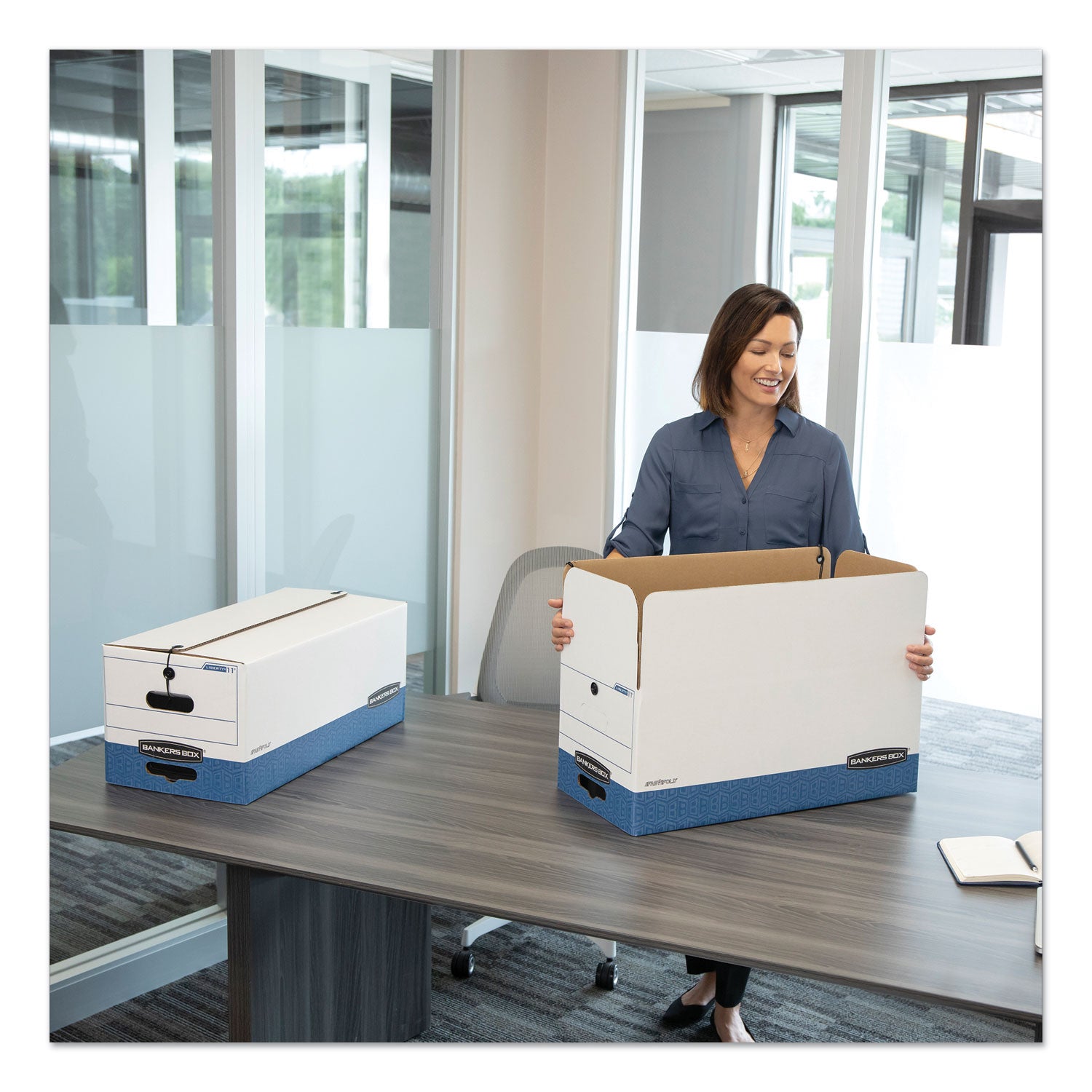 Bankers Box® Stor/file Medium-Duty Strength Storage Boxes, Letter/legal Files, 12.25" X 16" X 11", White/blue, 12/carton
