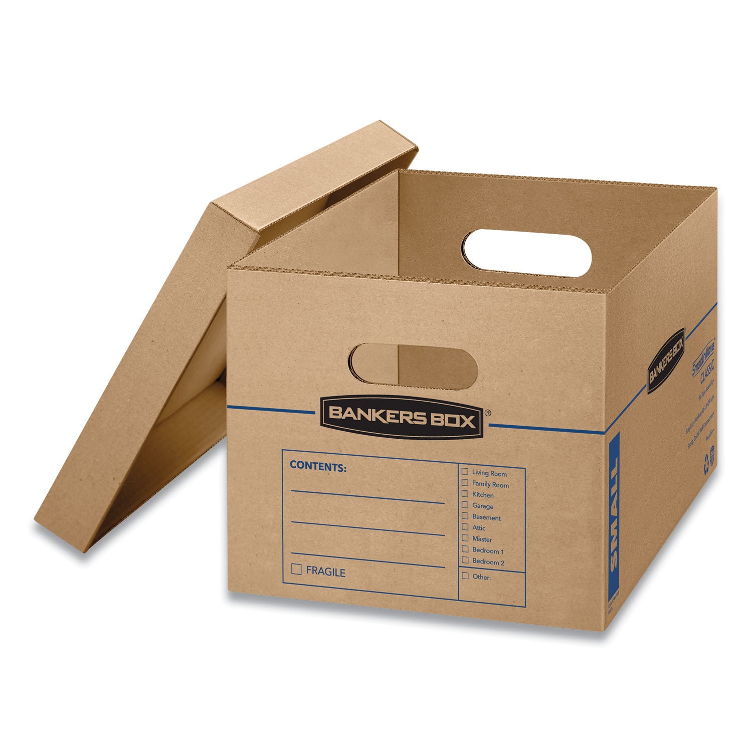 Bankers Box® SmoothMove Classic Moving/Storage Boxes, Half Slotted Container (HSC), Small, 12" x 15" x 10", Brown/Blue, 20/Carton