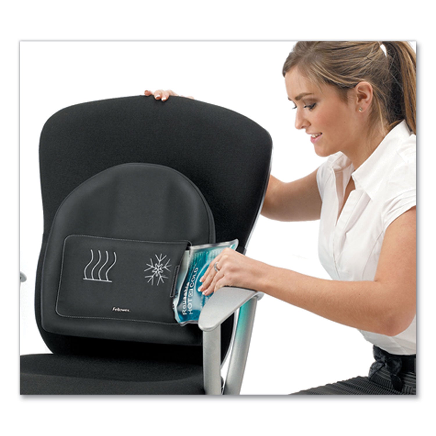 Fellowes® Heat And Soothe Back Support, 14.5 X 3 X 13.63, Black