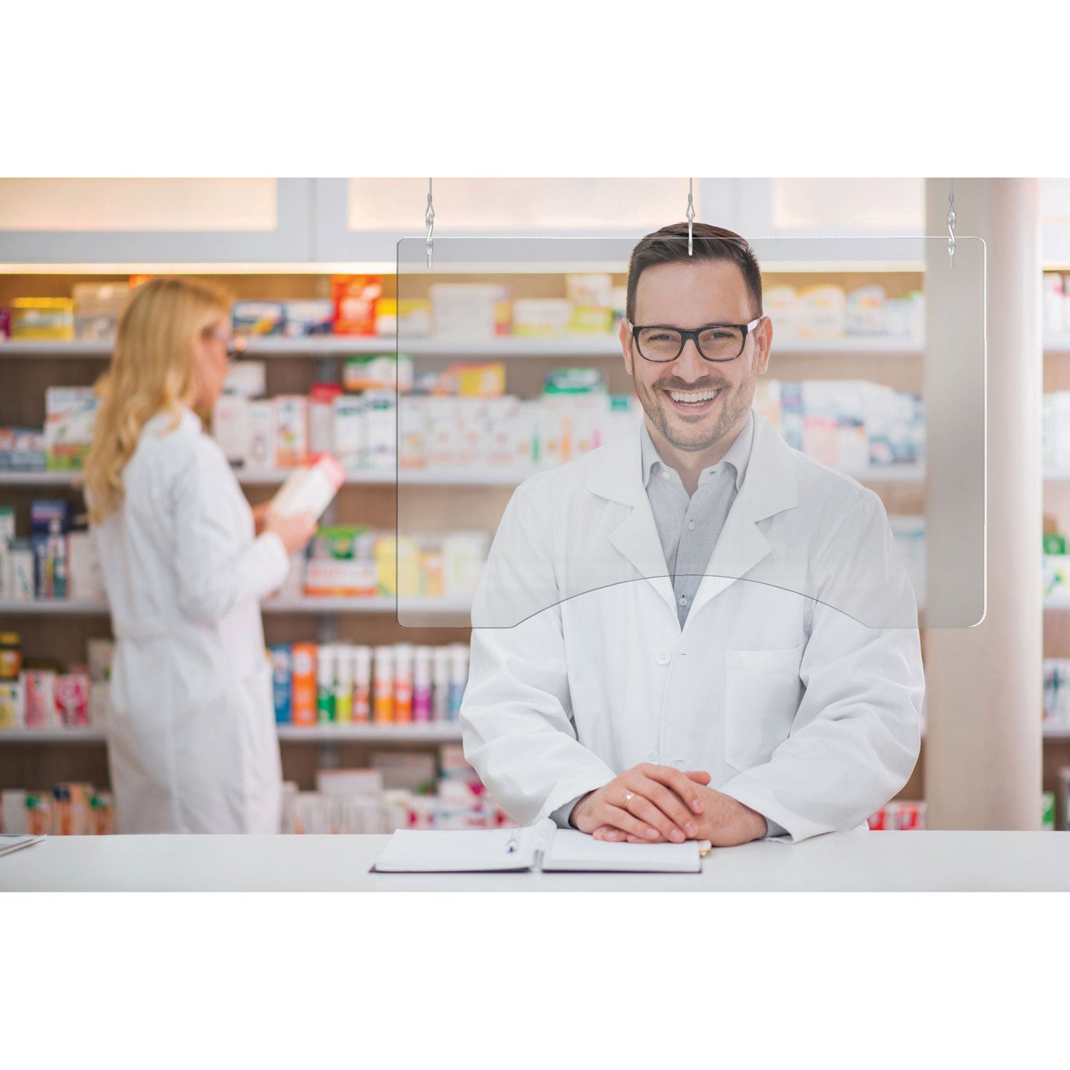 deflecto® Hanging Barrier, 23.75" X 23.75", Acrylic, Clear, 2/carton