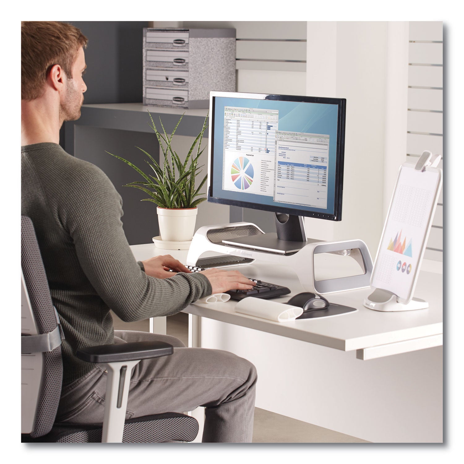 Fellowes® I-Spire Series Monitor Lift, 20" X 8.88" X 4.88", White/gray, Supports 25 Lbs