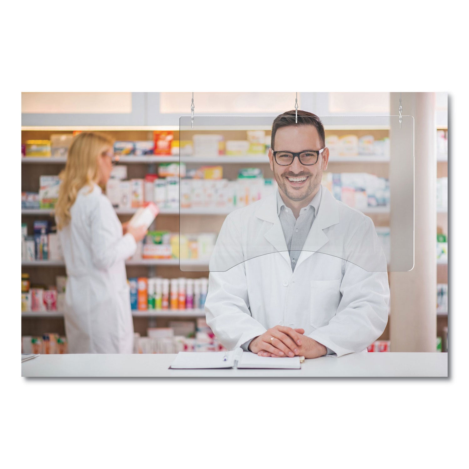 deflecto® Hanging Barrier, 23.75" X 35.75", Acrylic, Clear, 2/carton