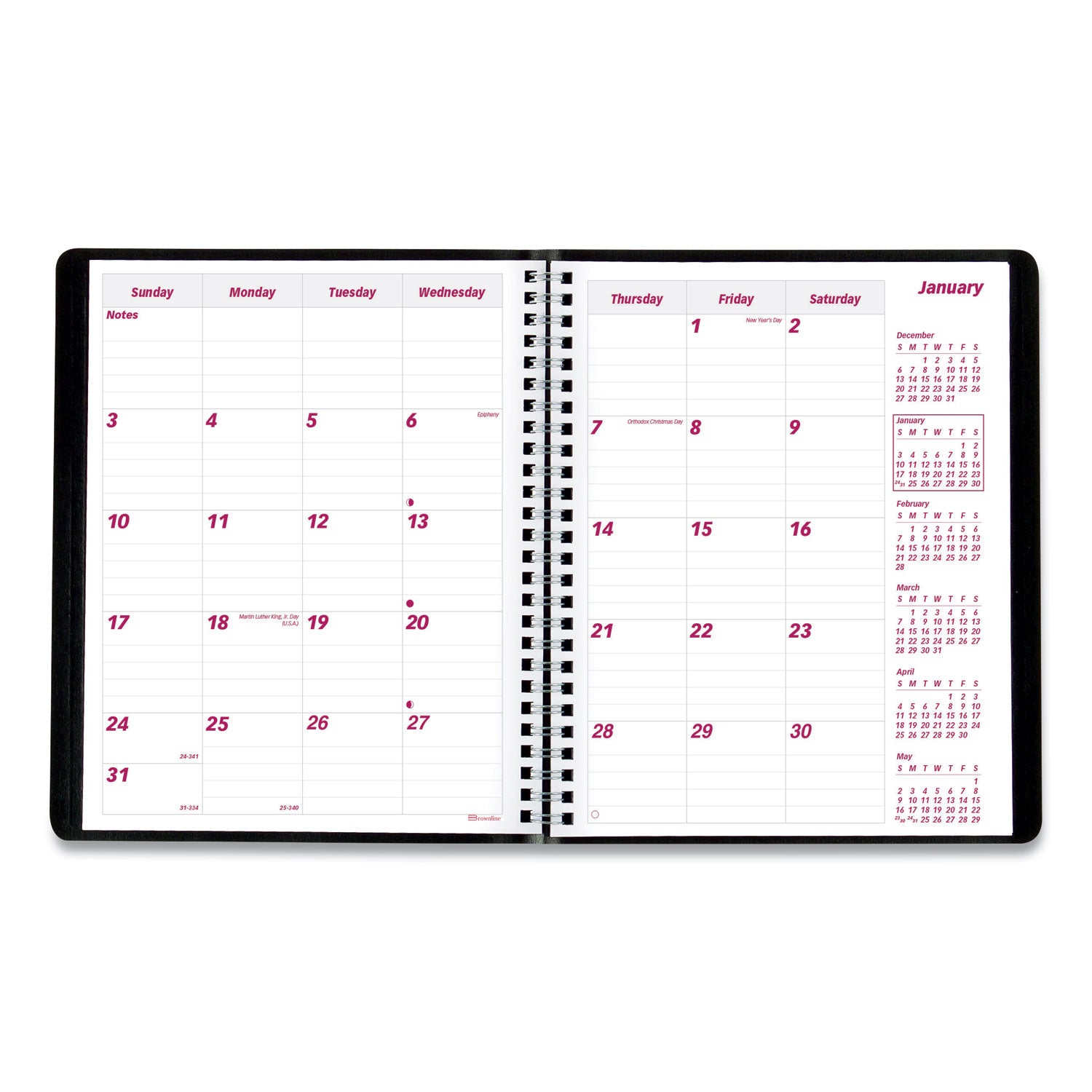 Brownline® Essential Collection 14-Month Ruled Monthly Planner, 8.88 x 7.13, Black Cover, 14-Month: Dec 2024 to Jan 2026