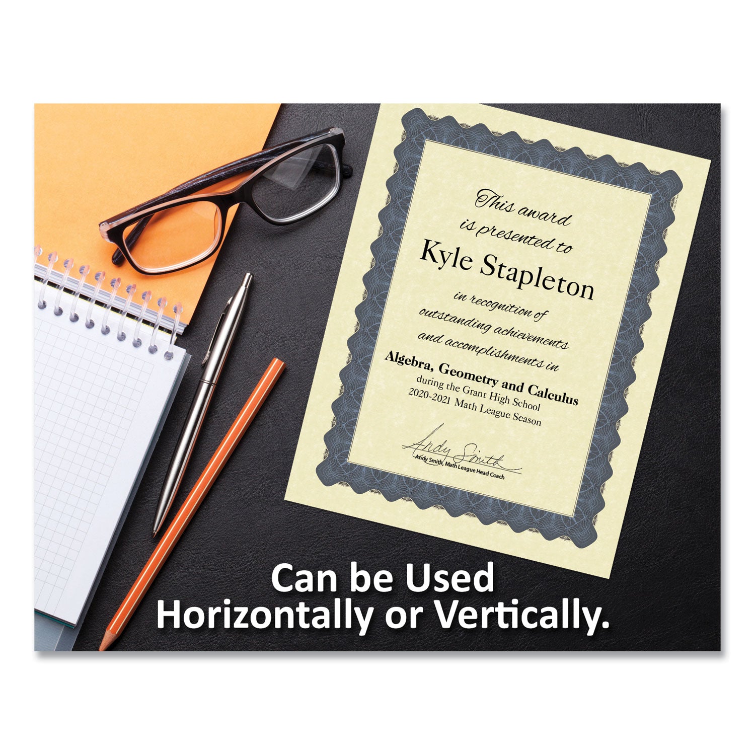 Great Papers!® Metallic Border Certificates, 11 X 8.5, Ivory/blue With Blue Border, 100/pack