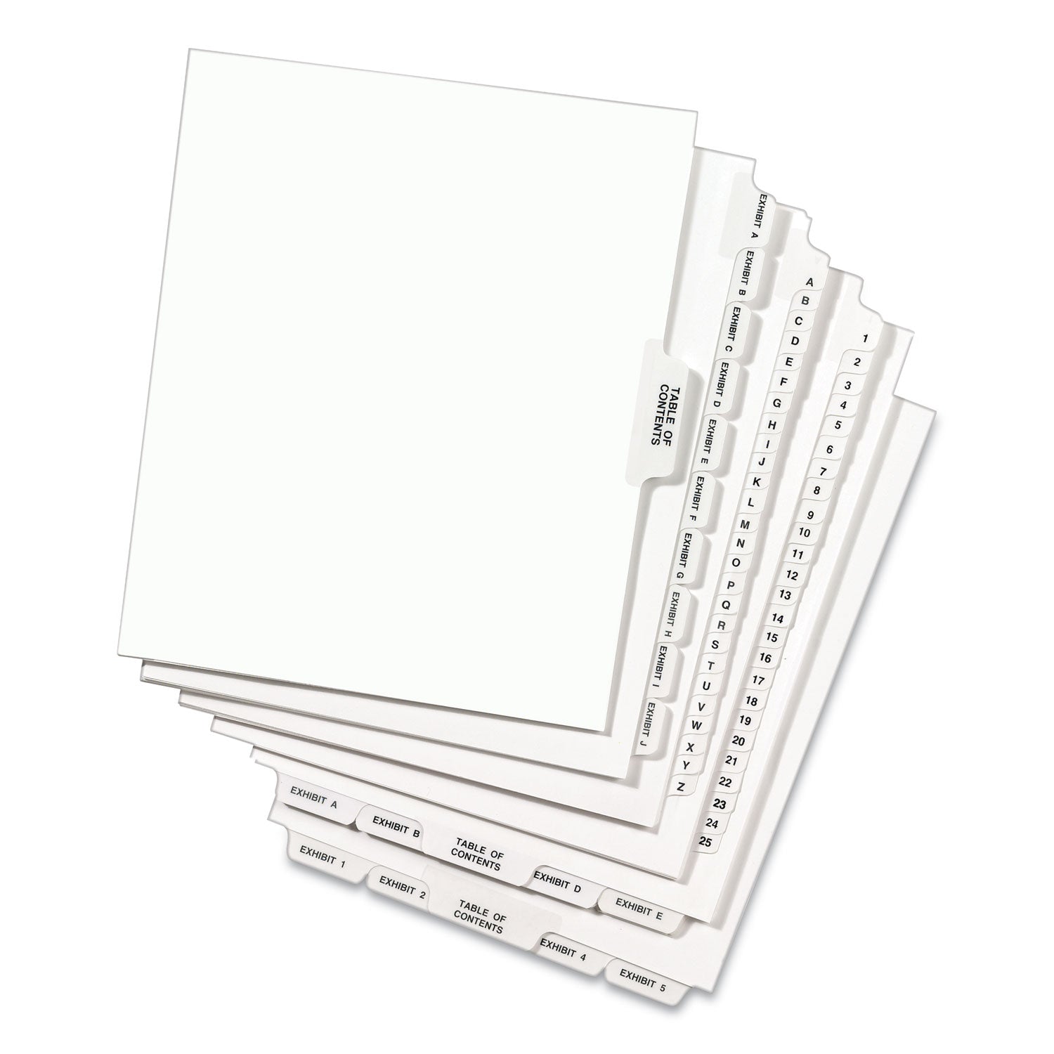 Avery® Preprinted Legal Exhibit Side Tab Index Dividers, Avery Style, 10-Tab, 10, 11 X 8.5, White, 25/pack