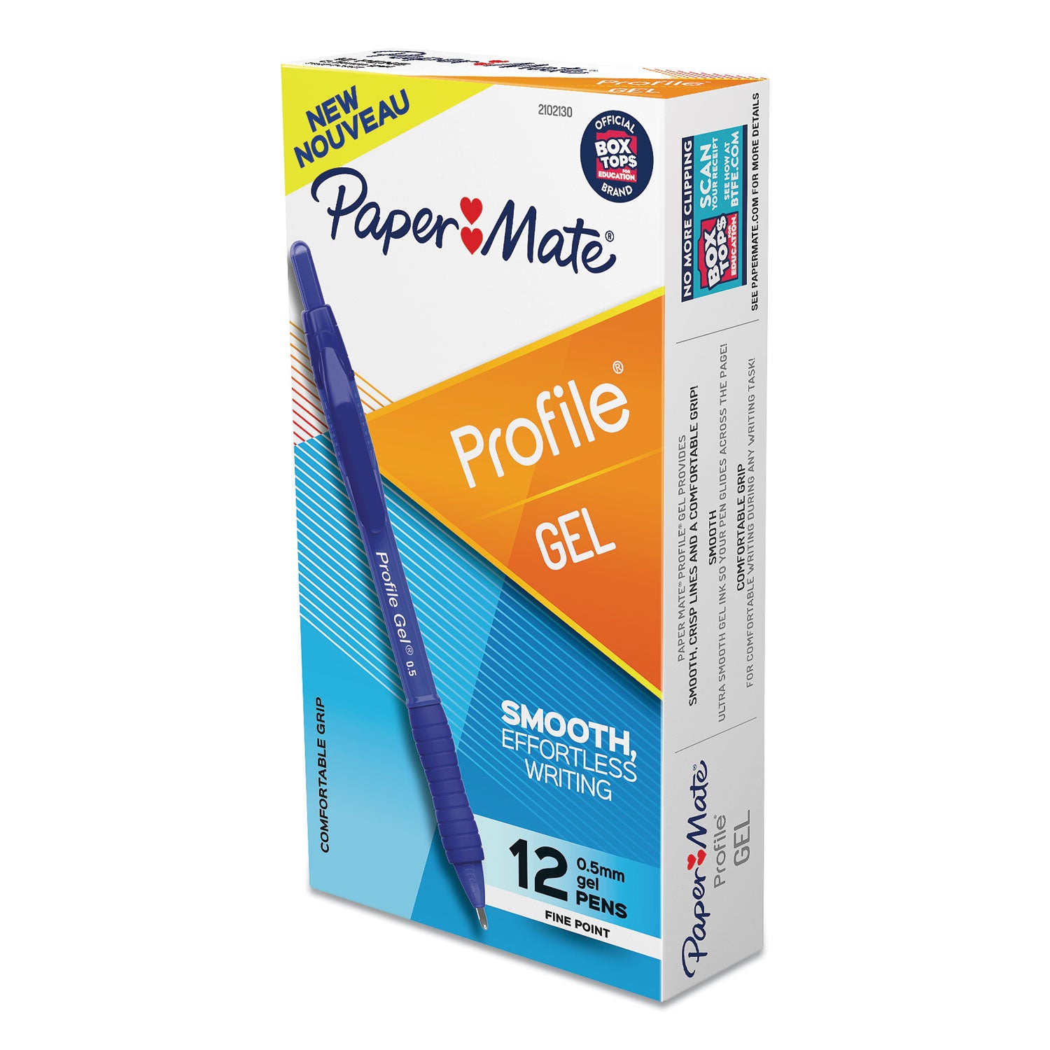 Paper Mate® Profile Gel Pen, Retractable, Fine 0.5 Mm, Blue Ink, Translucent Blue Barrel, Dozen