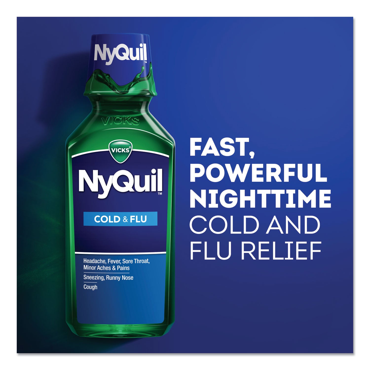 Vicks® Nyquil Cold And Flu Nighttime Liquid, 12 Oz Bottle, 12/carton