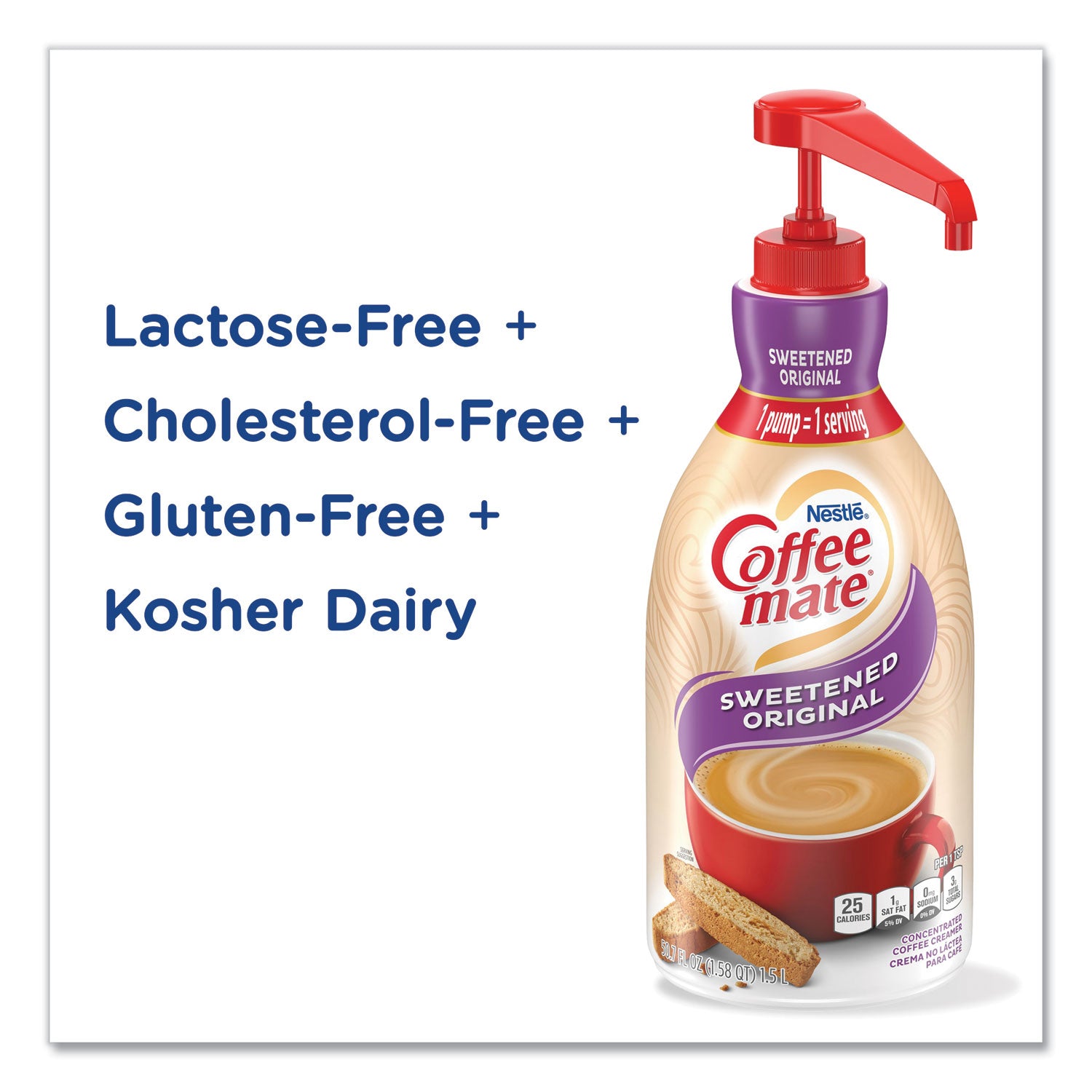 Coffee mate® Liquid Coffee Creamer, Sweetened Original, 1.5 L Pump Bottle, 2/Carton