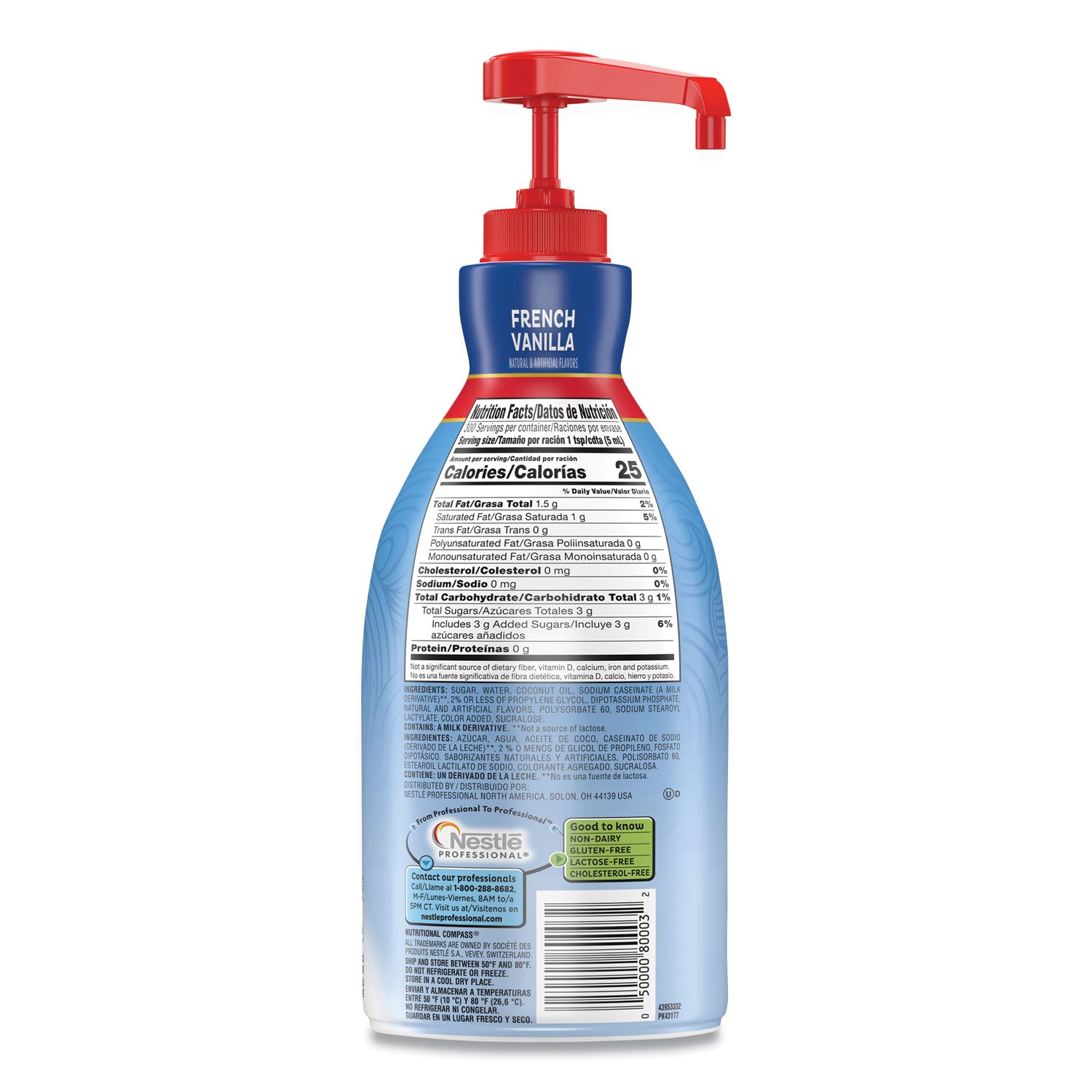 Coffee mate® Liquid Coffee Creamer, French Vanilla, 1.5 L Pump Bottle, 2/Carton