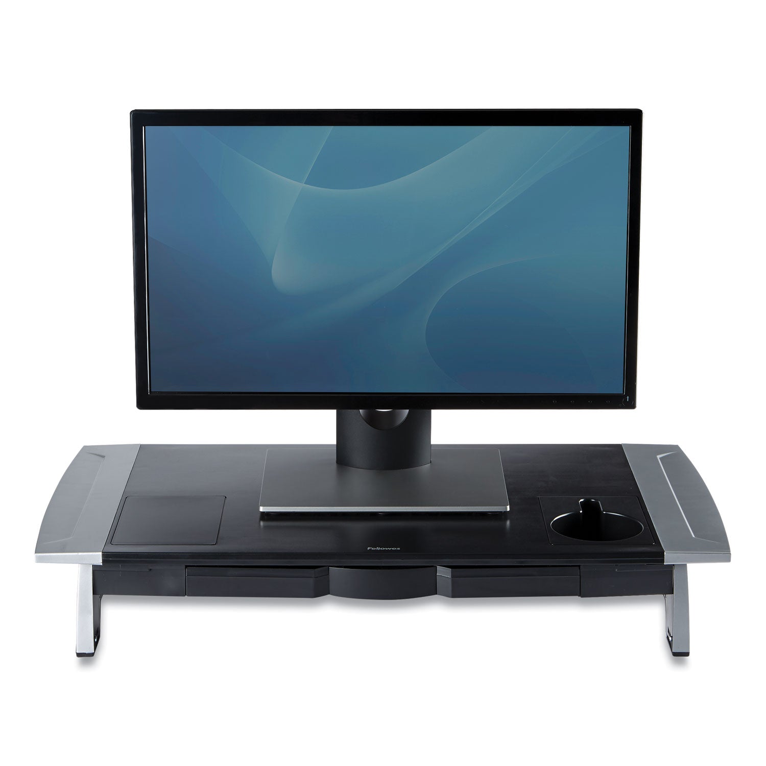 Fellowes® Office Suites Premium Monitor Riser, 27" X 14" X 4" To 6.5", Black/silver