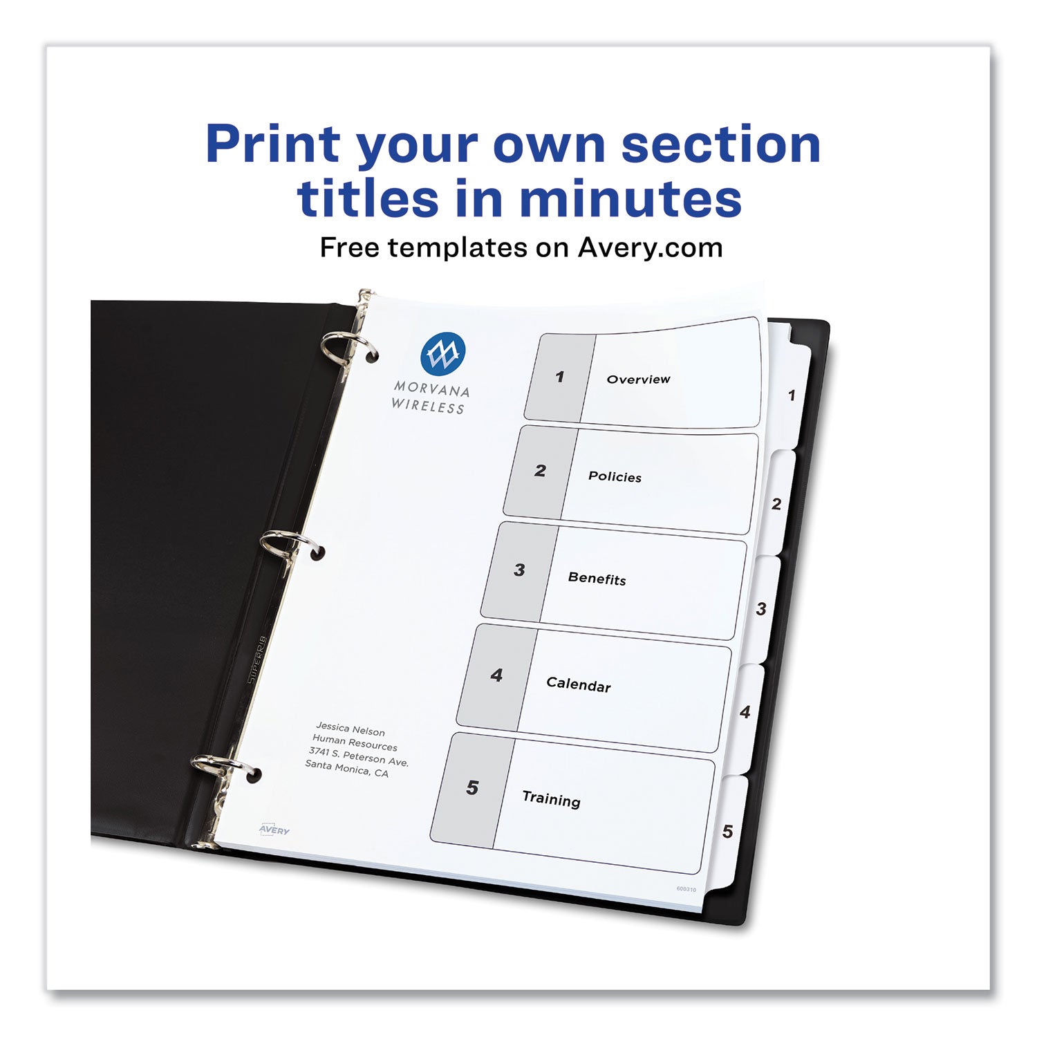 Avery® Customizable Table of Contents Ready Index Black and White Dividers, 5-Tab, 1 to 5, 11 x 8.5, White, 6 Sets