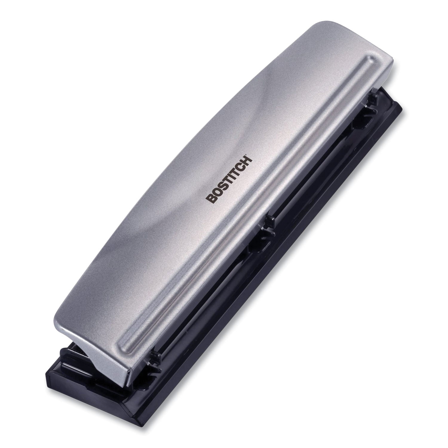 Bostitch® 12-Sheet Three-Hole Punch, 9/32" Holes, Silver/black