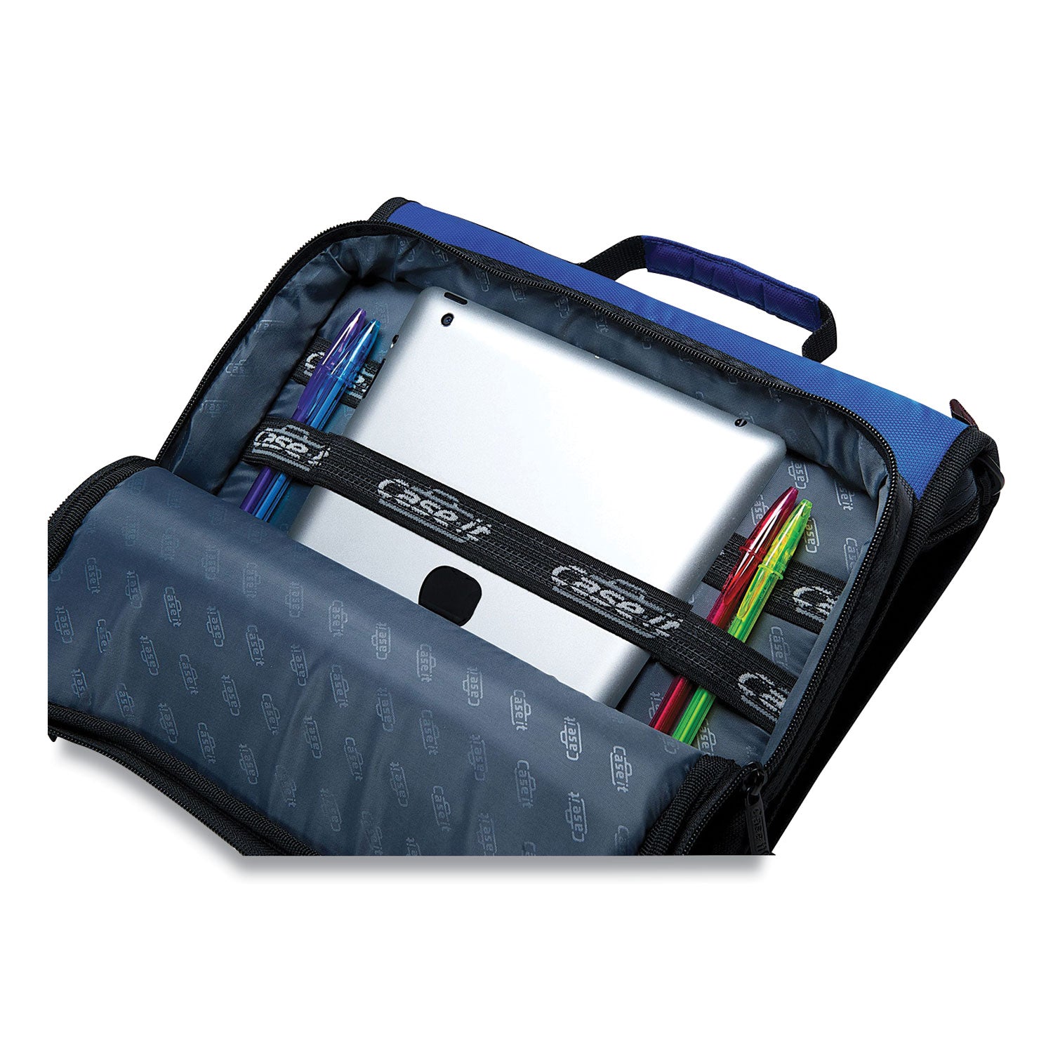 Case it™ Universal Zipper Binder, 3 Rings, 2" Capacity, 11 X 8.5, Blue/gray Accents