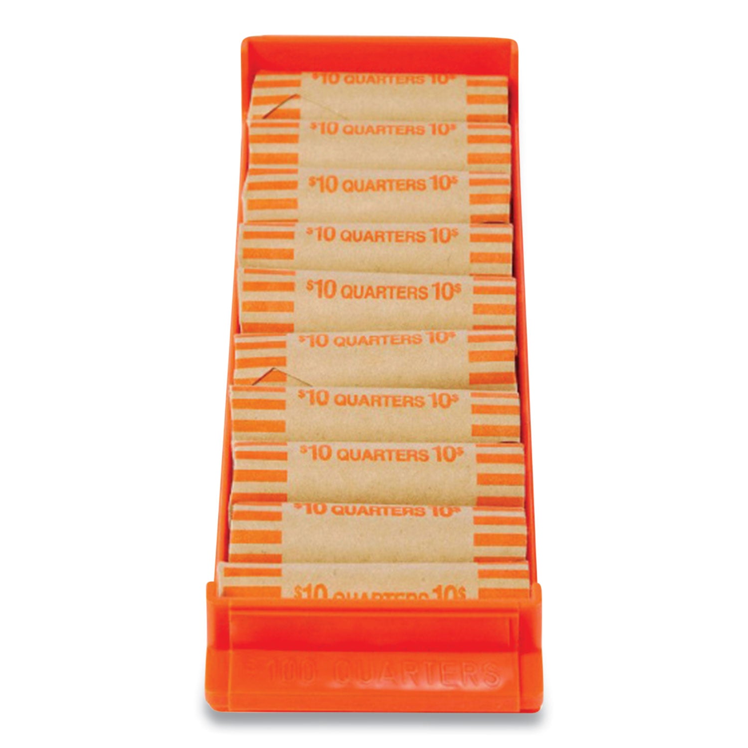 CONTROLTEK® Stackable Plastic Coin Tray, Quarters, 10 Compartments, Denomination And Capacity Etched On Side, Stackable, Orange