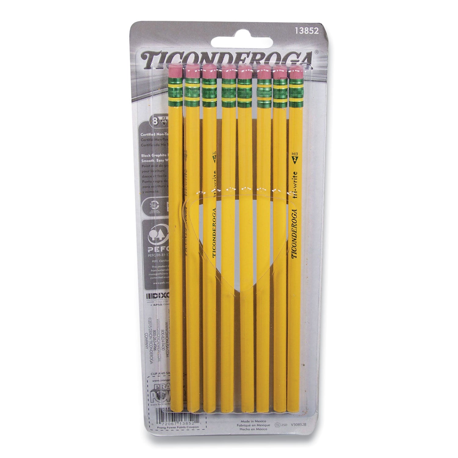 Ticonderoga® TRI-WRITE TRIANGULAR PENCIL, HB (#2), BLACK LEAD, YELLOW BARREL, 8/PACK