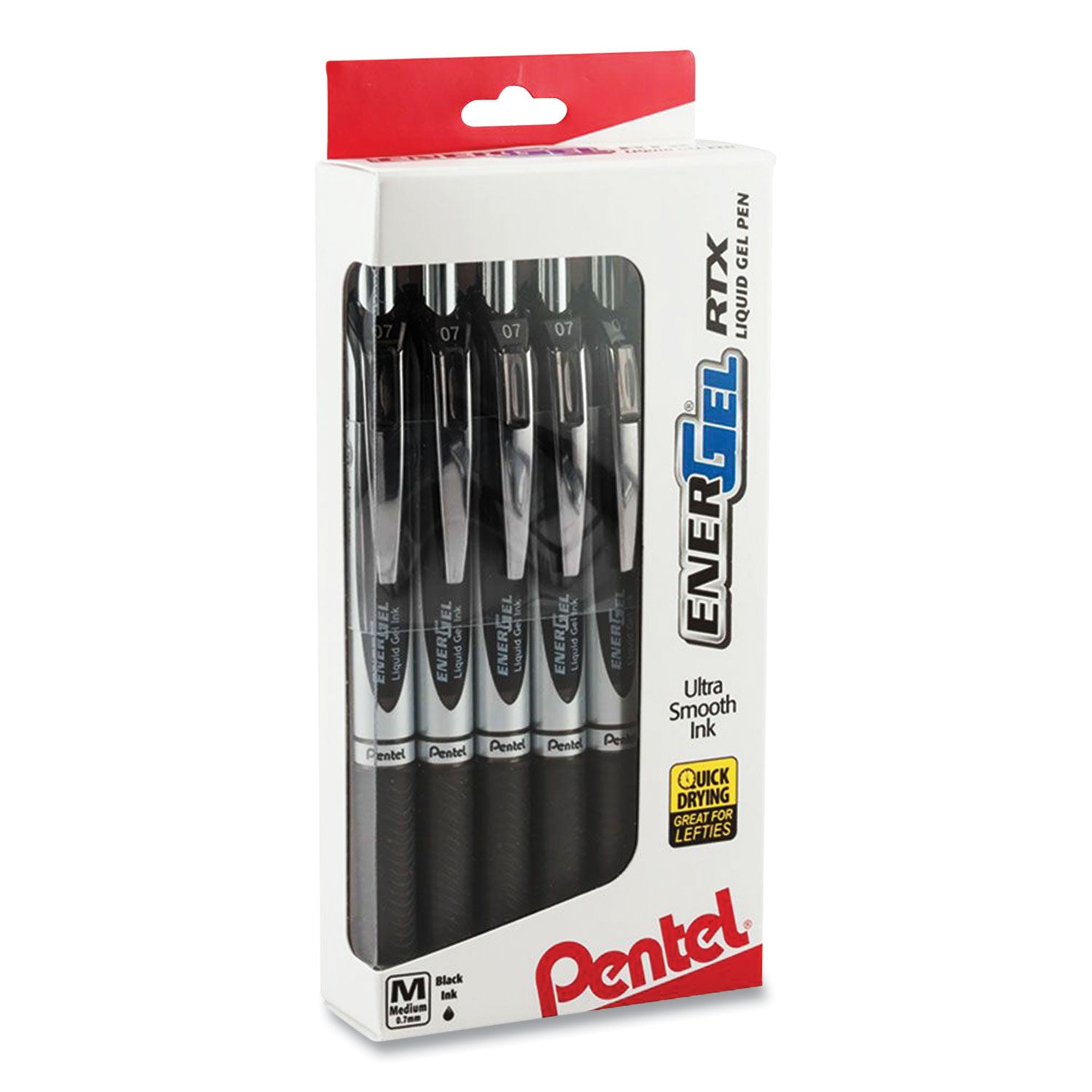 Pentel® Energel Rtx Gel Pen, Retractable, Medium 0.7 Mm, Black Ink, Black/silver Barrel, Dozen