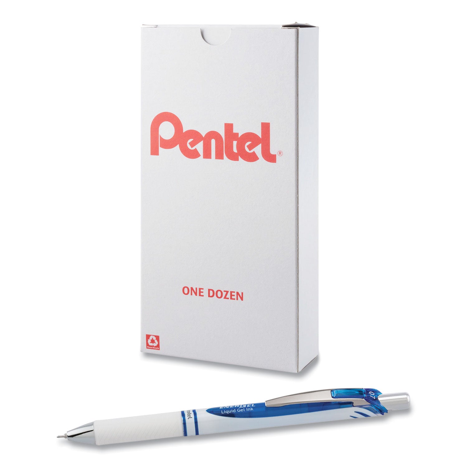 Pentel® Energel Pearl Gel Pen, Retractable, Medium 0.7 Mm, Blue Ink, White/blue Barrel, Dozen
