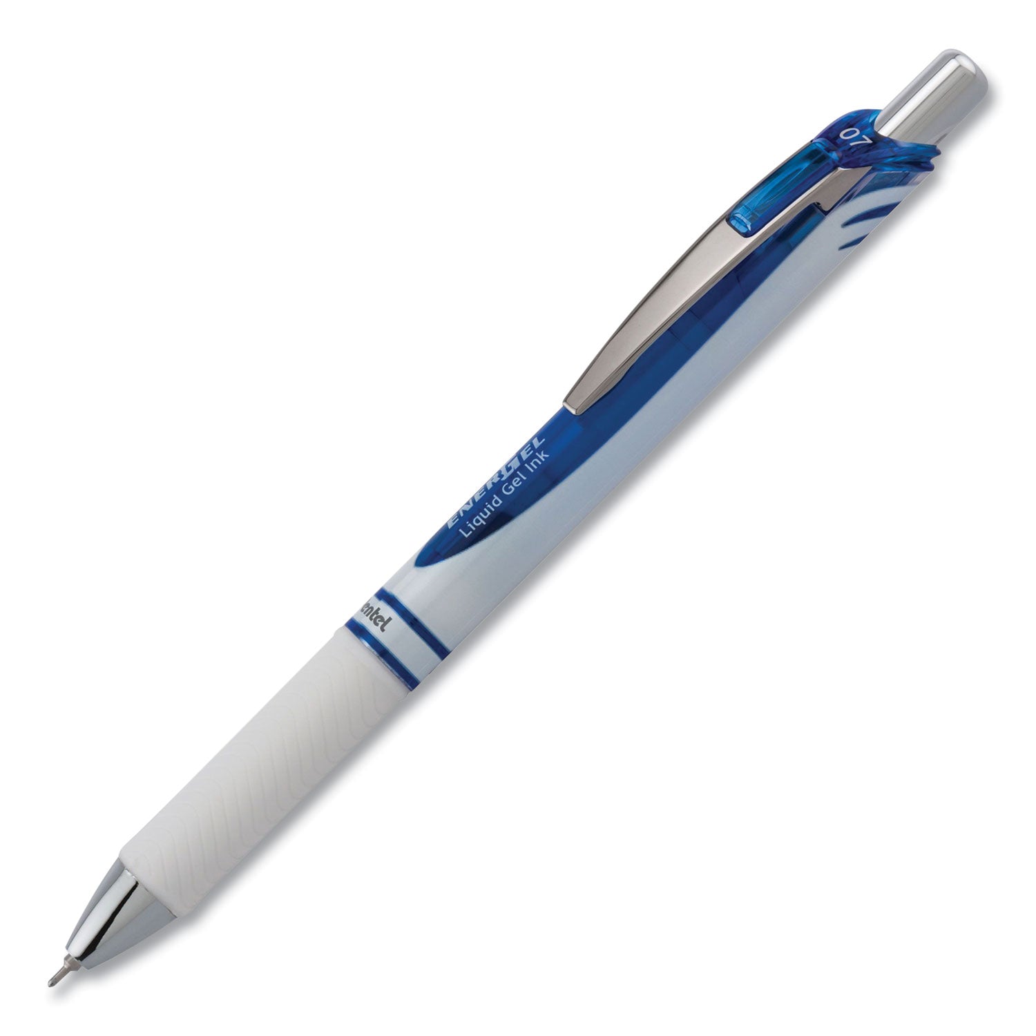 Pentel® Energel Pearl Gel Pen, Retractable, Medium 0.7 Mm, Blue Ink, White/blue Barrel, Dozen