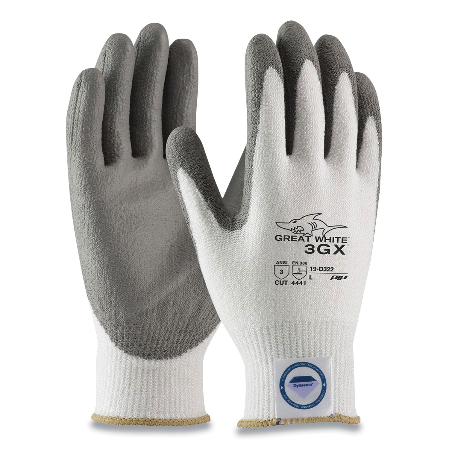 PIP Great White 3gx Seamless Knit Dyneema Diamond Blended Gloves, Medium, White/gray