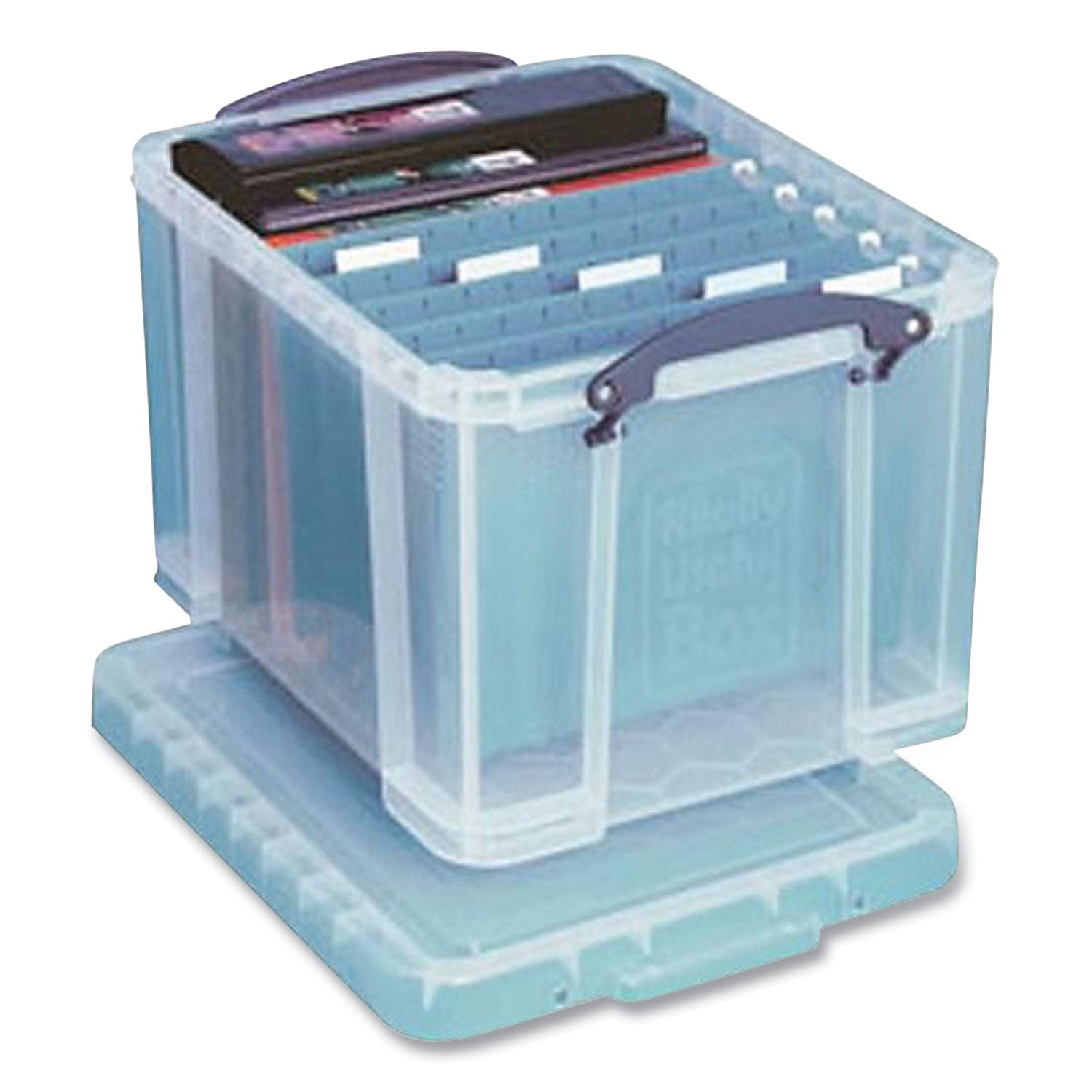 Really Useful Box® Snap-Lid Storage Bin, 8.45 Gal, 14" X 18" X 12.25", Clear/blue, 3/pack