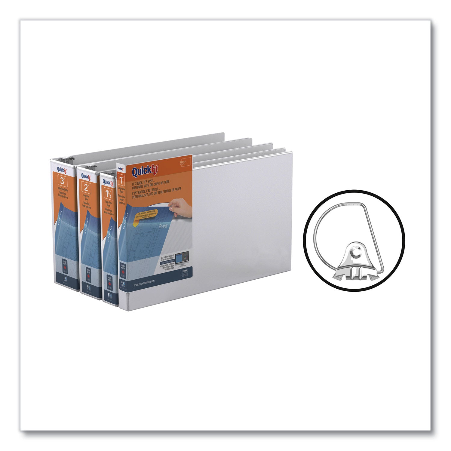 Stride Quickfit Ledger D-Ring View Binder, 3 Rings, 1.5" Capacity, 11 X 17, White