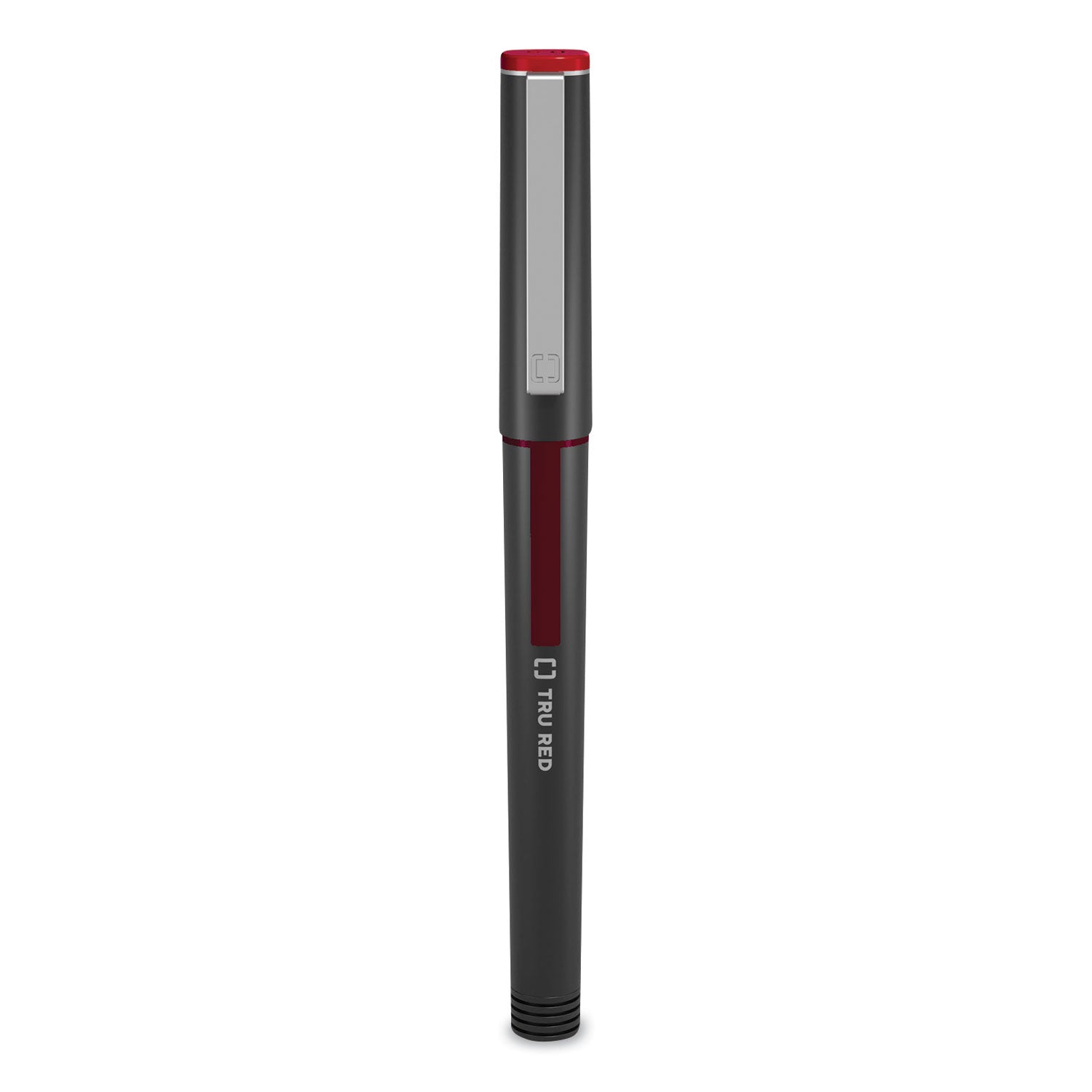 TRU RED™ Rollerball Pen, Stick, Fine 0.5 mm, Red Ink, Black/Red/Clear Barrel, Dozen