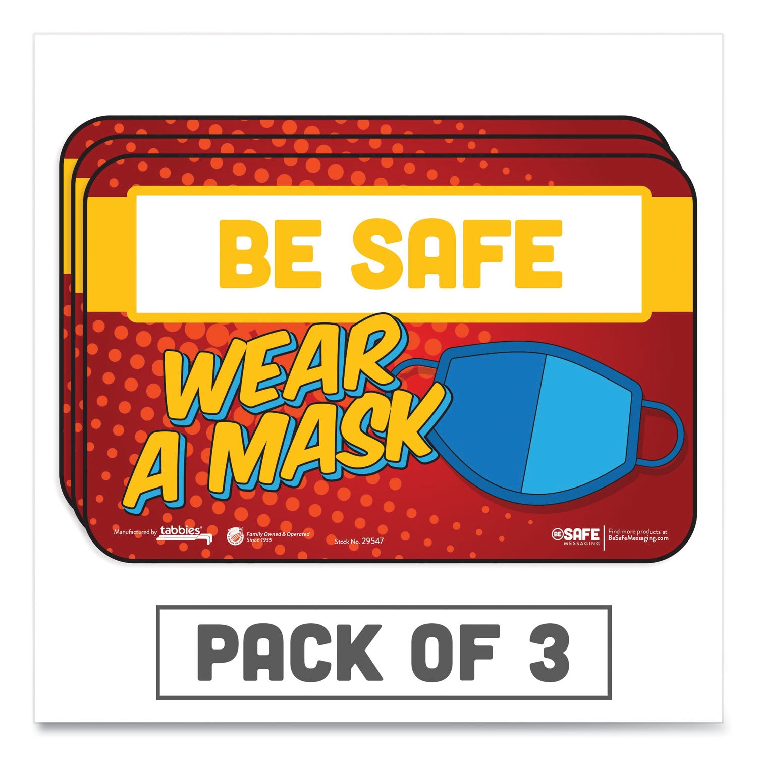 BeSafe Messaging Education Wall Signs, 9 x 6, "Be Safe, Wear A Mask", 3/Pack