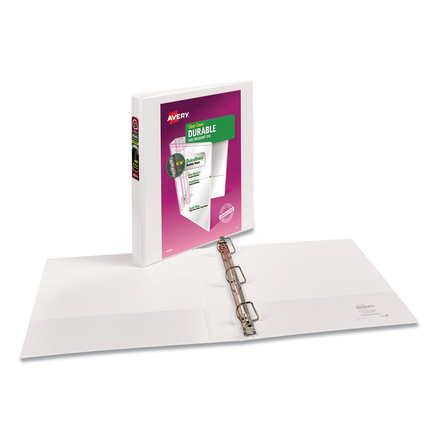 Avery® Durable View Binder With Durahinge And Slant Rings, 3 Rings, 1" Capacity, 11 X 8.5, White, 4/pack