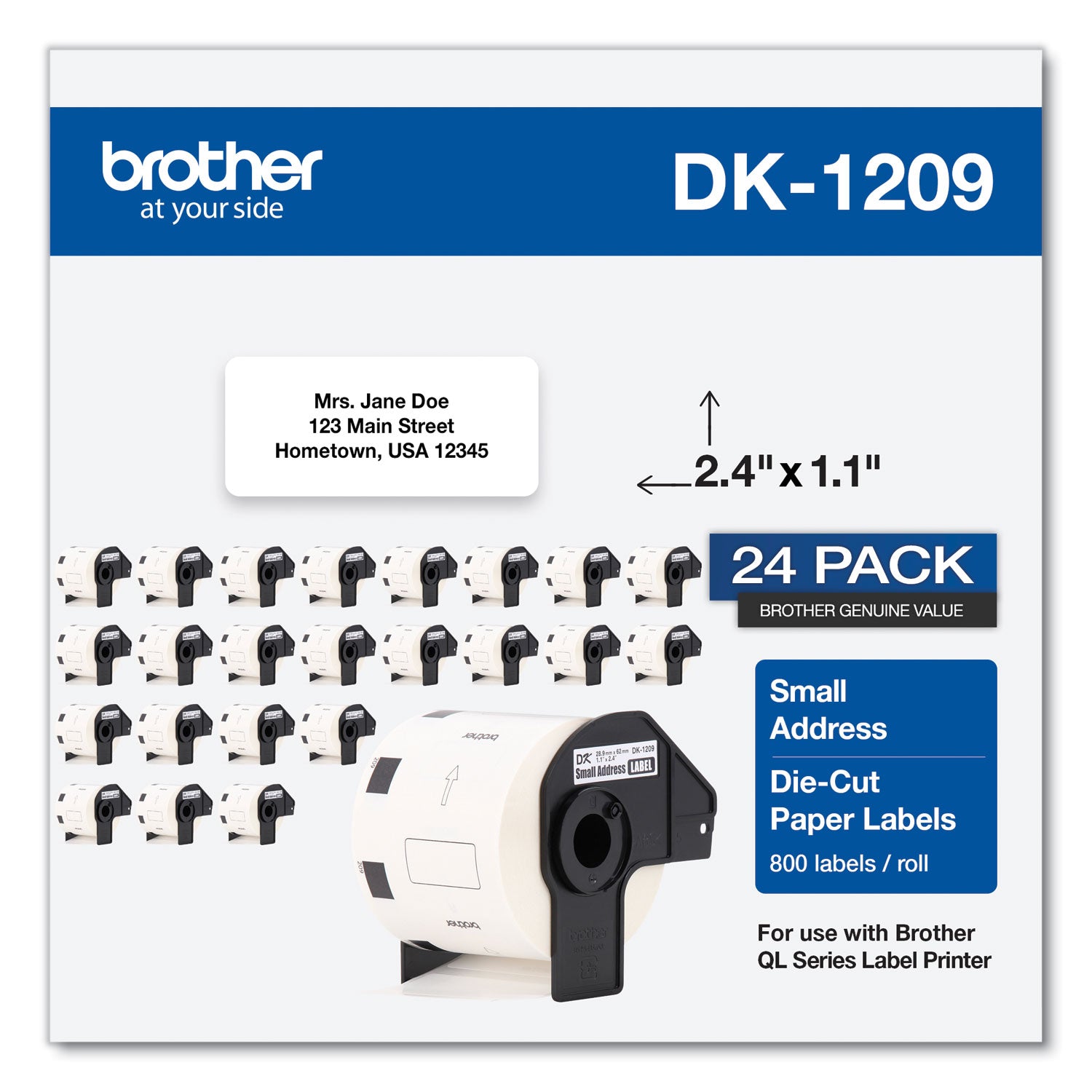 Die-Cut Address Labels, 1.1 x 2.4, White, 800 Labels/Roll, 24 Rolls/Pack