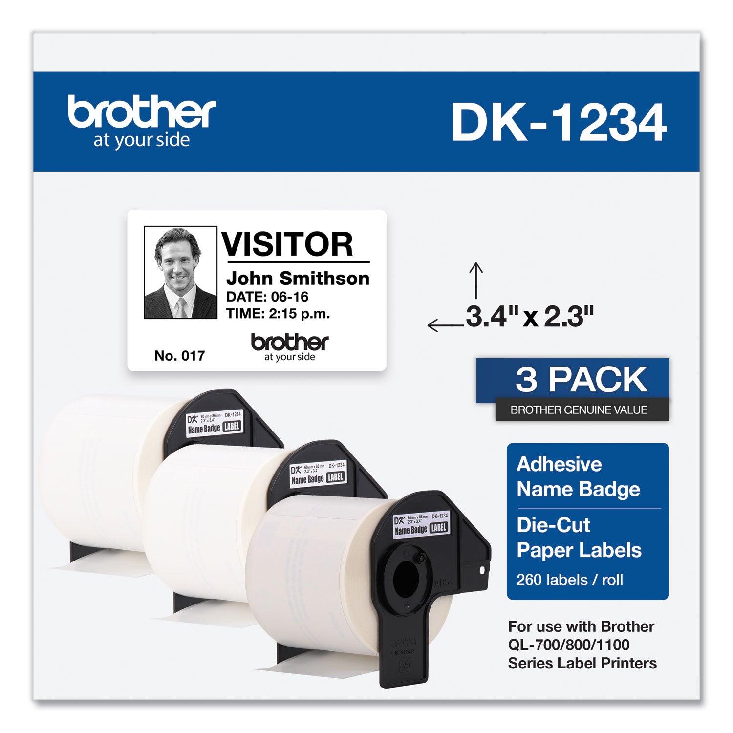 Die-Cut Name Badge Labels, 2.3 x 3.4, White, 260 Labels/Roll, 3 Rolls/Pack