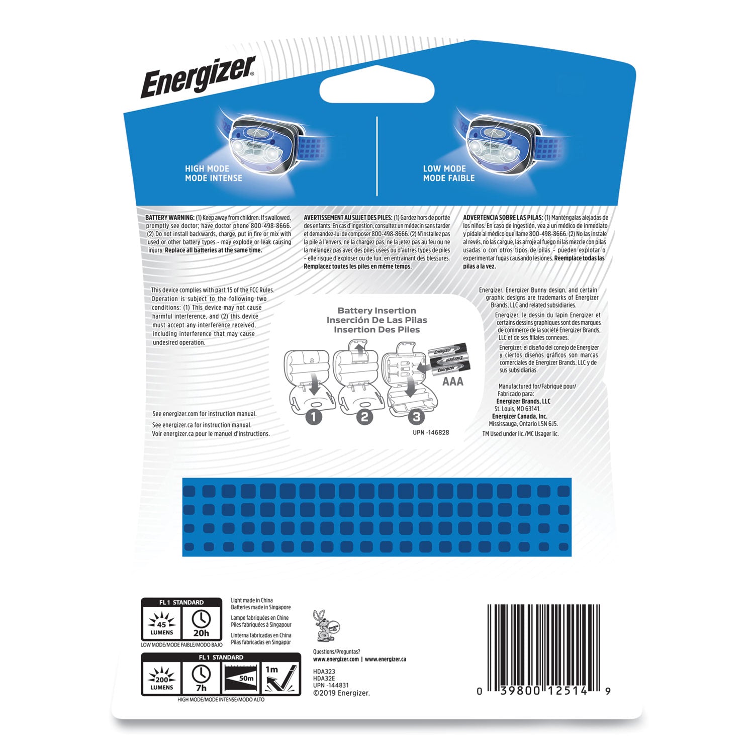 Energizer® Led Headlight, 3 Aaa Batteries (included), Blue
