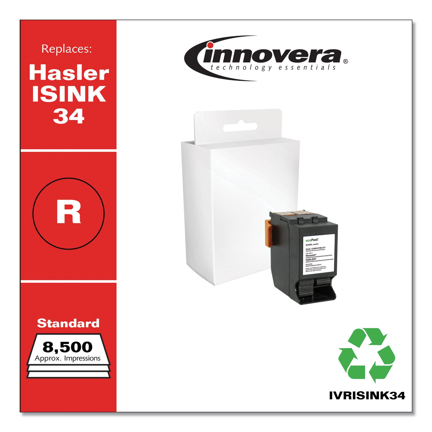 Remanufactured Red Postage Meter Ink, Replacement for ISINK34, 8,500 Page-Yield