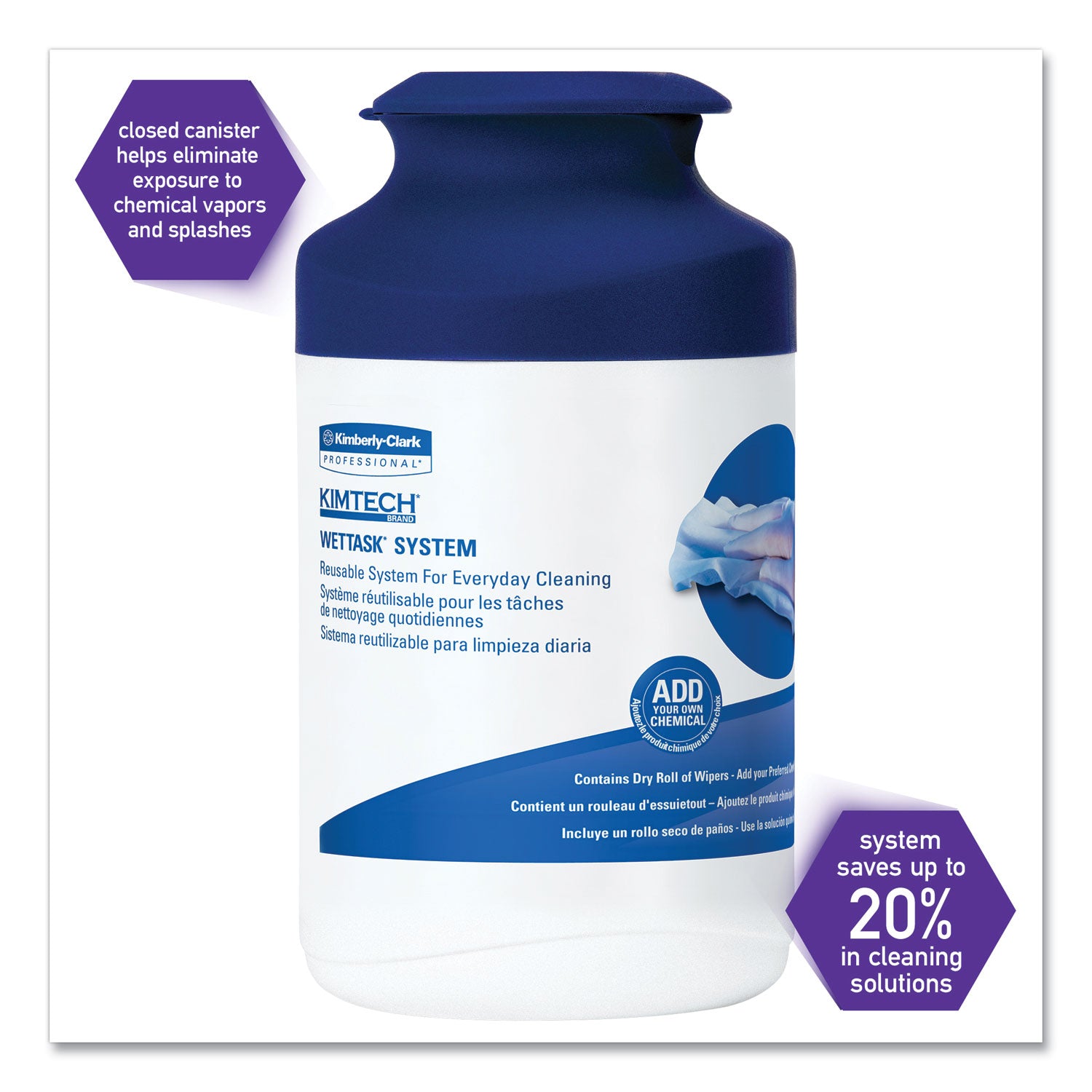 Kimtech™ Wettask System Prep Wipers For Bleach/disinfectants/sanitizers Hygienic Enclosed System Refills, W/canister, 55/rl,12 Roll/ct