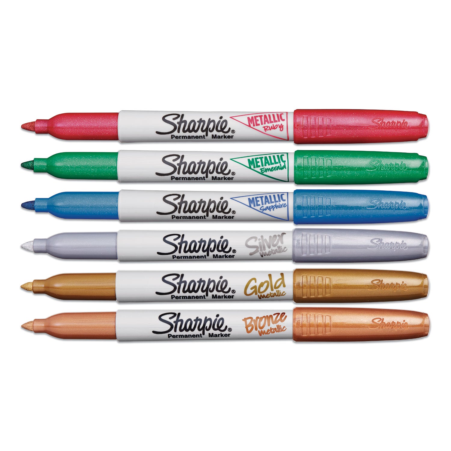 Sharpie® Metallic Fine Point Permanent Markers, Fine Bullet Tip, Blue-Green-Red, 6/pack