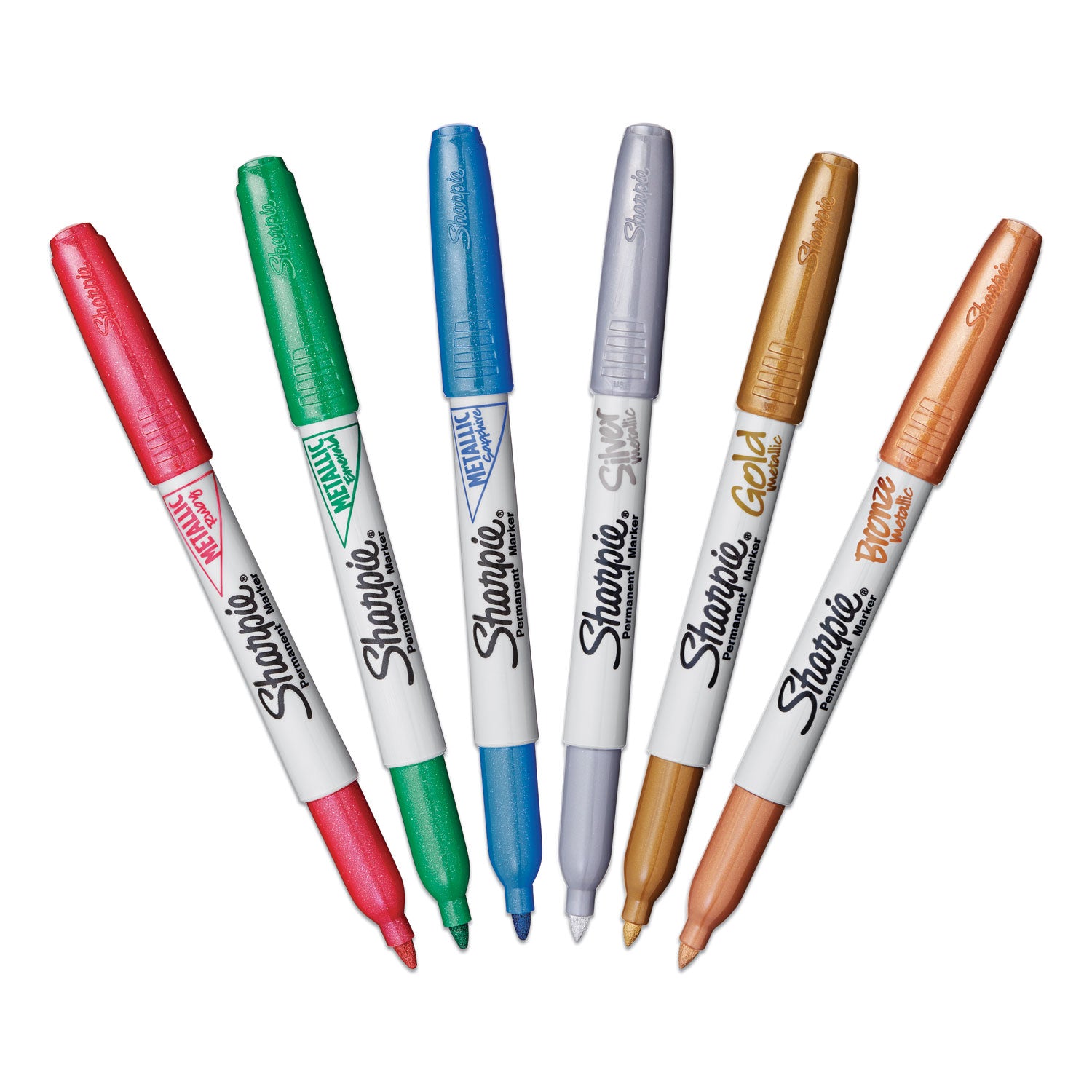 Sharpie® Metallic Fine Point Permanent Markers, Fine Bullet Tip, Blue-Green-Red, 6/pack