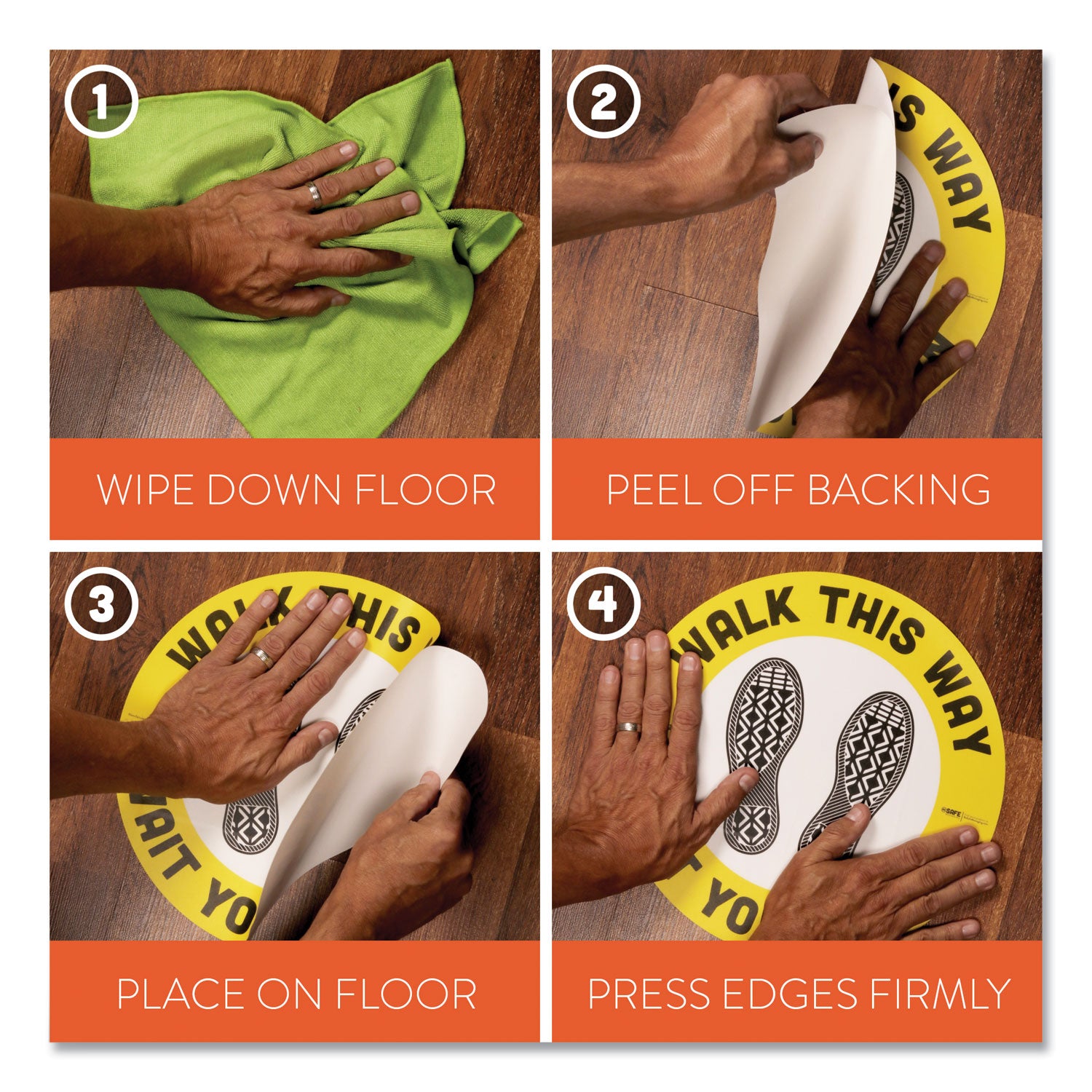 Tabbies® Besafe Messaging Floor Decals, Be Smart Stand Apart; Knife/fork; Thank You, 12" Dia., Green/white, 6/carton