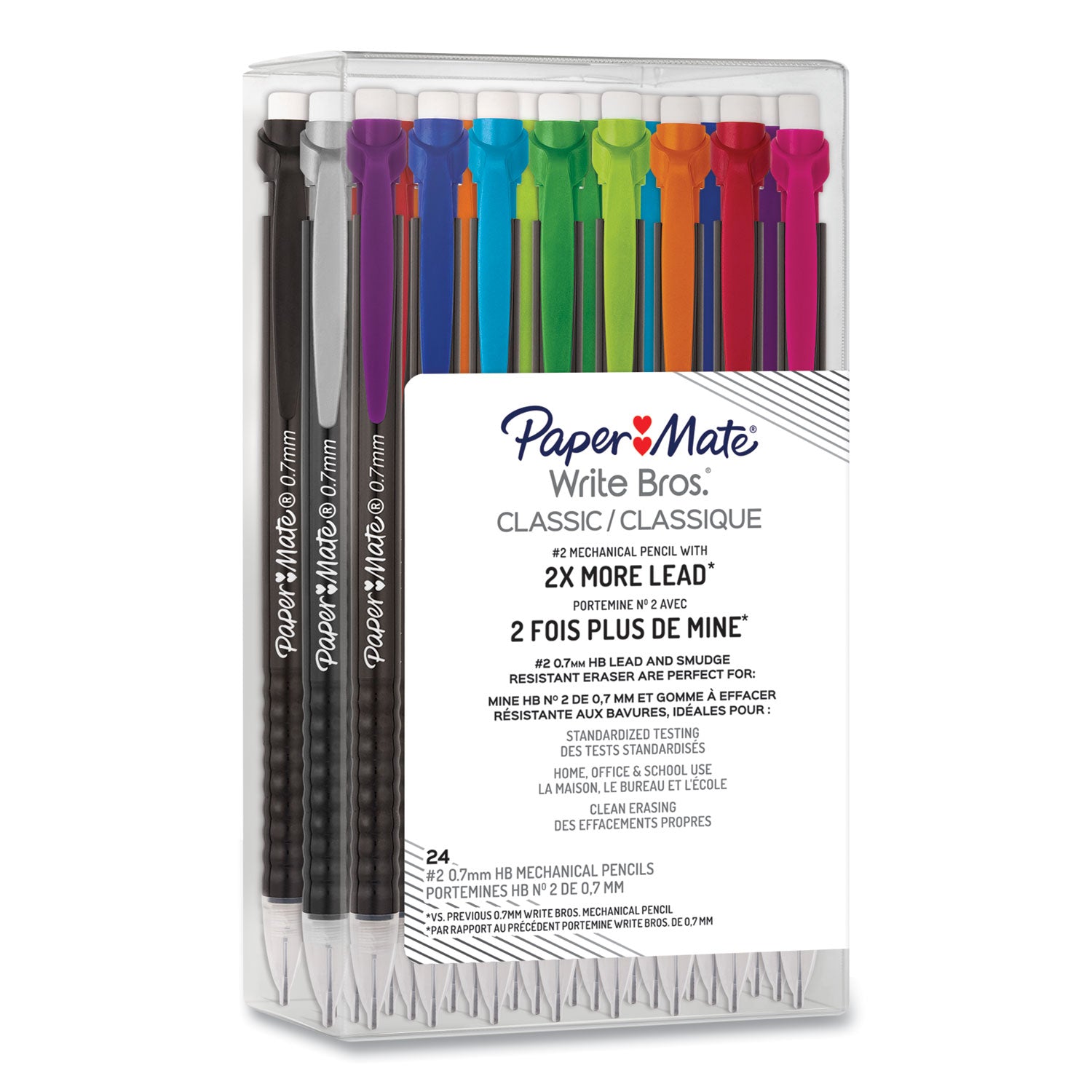 Paper Mate® Write Bros Mechanical Pencil, 0.7 mm, HB (#2), Black Lead, Assorted Barrel Colors, 24/Pack