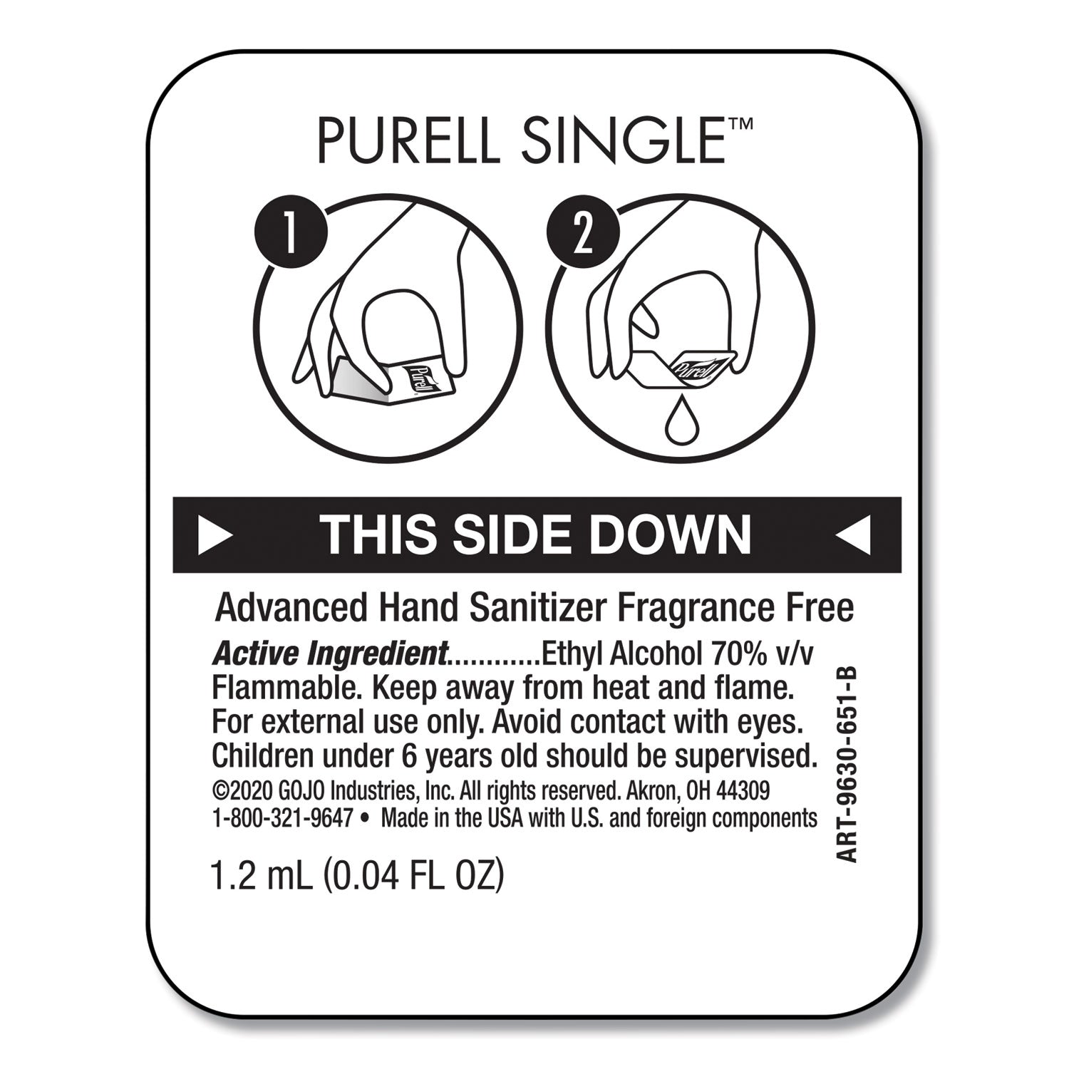 PURELL® Advanced Hand Sanitizer Single Use, Gel, 1.2 mL, Packet, Fragrance-Free, 2,000/Carton