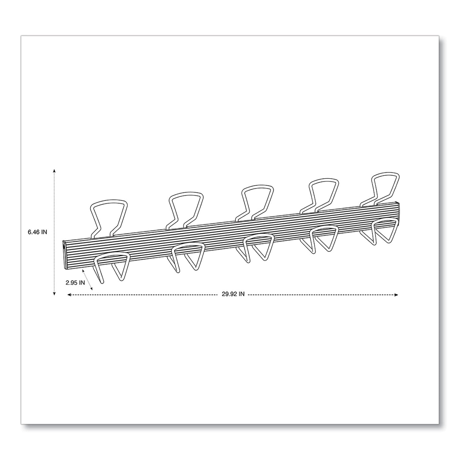 Alba™ Wall-Mount Coat Hooks, 29.92 x 2.95 x 6.45, Metal, Silver, 22 lb Capacity