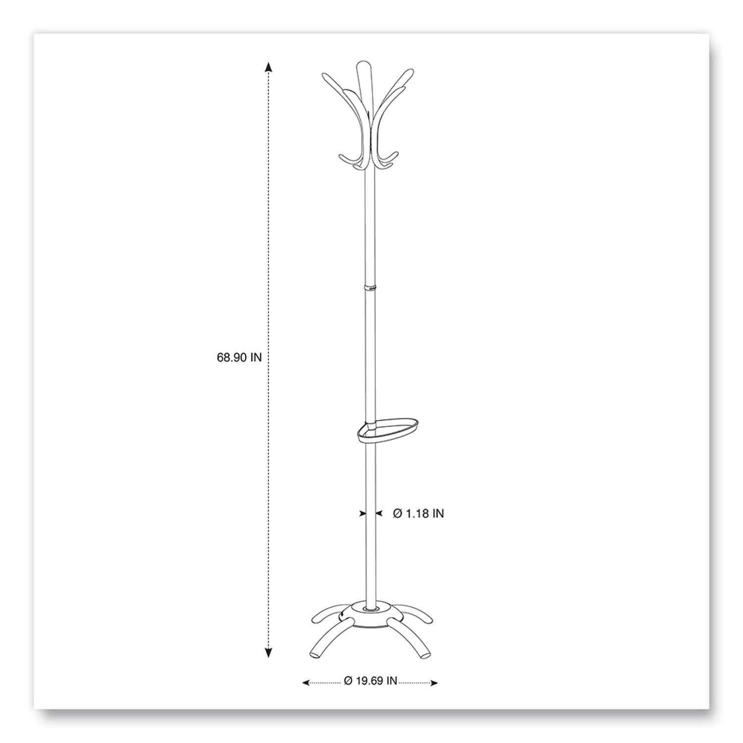 Alba™ Cleo Coat Stand, Stand Alone Rack, Ten Knobs, Steel/plastic, 19.75w X 19.75d X 68.9h, Black