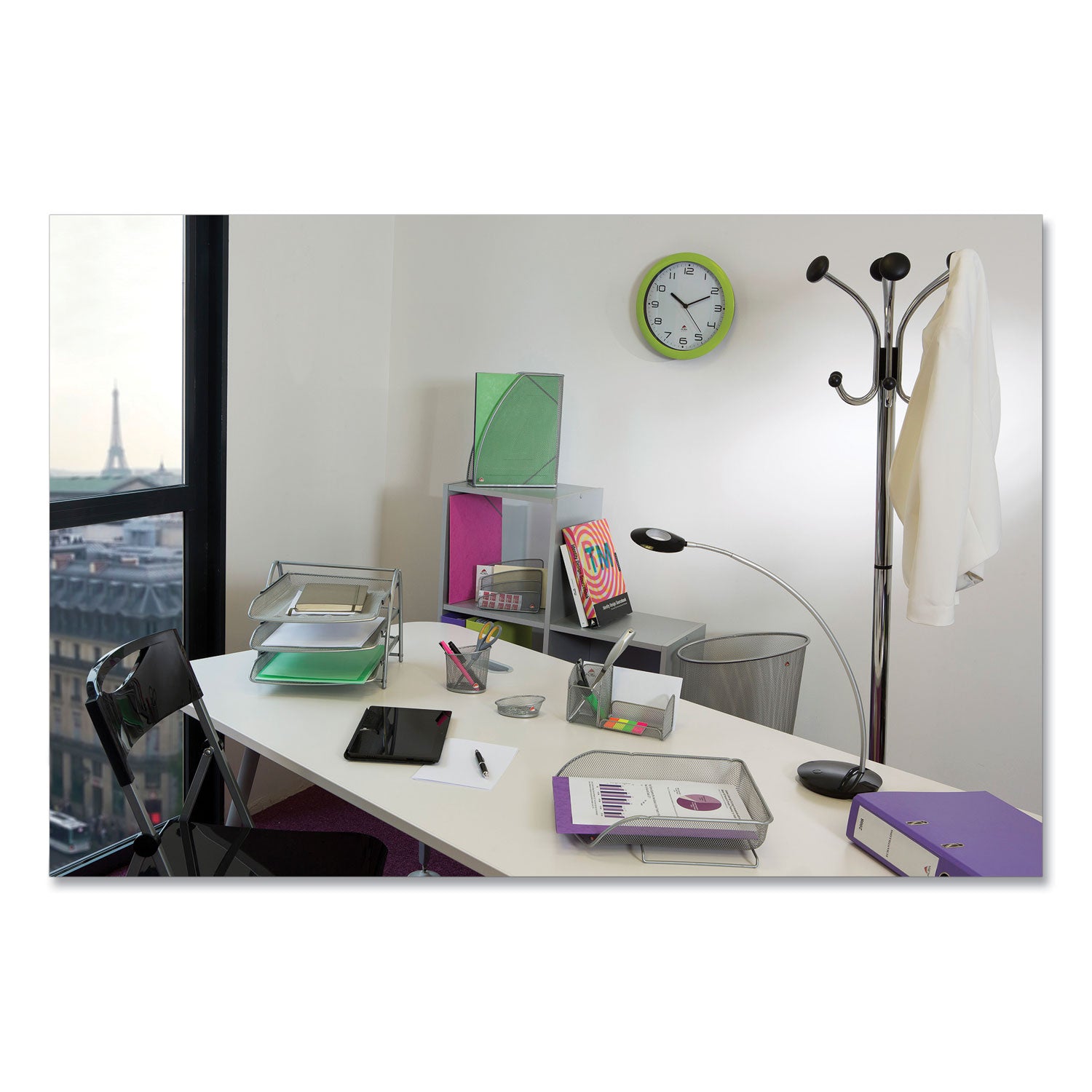 Alba™ Chromy Coat Stand, 12 Knobs, 16w X 16d X 70.5h, Chrome/black