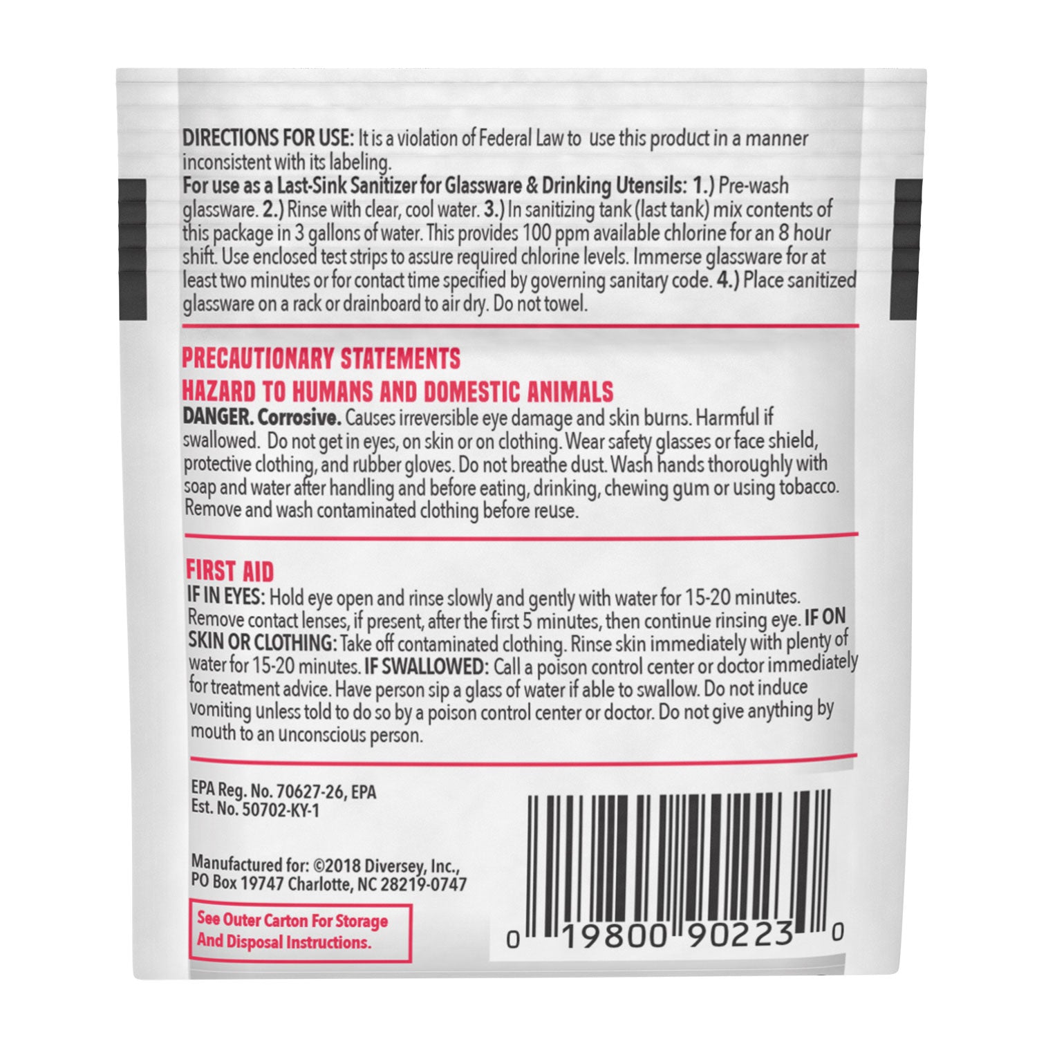 Diversey™ Beer Clean Last Rinse Glass Sanitizer, Powder, 0.25 Oz Packet, 100/carton