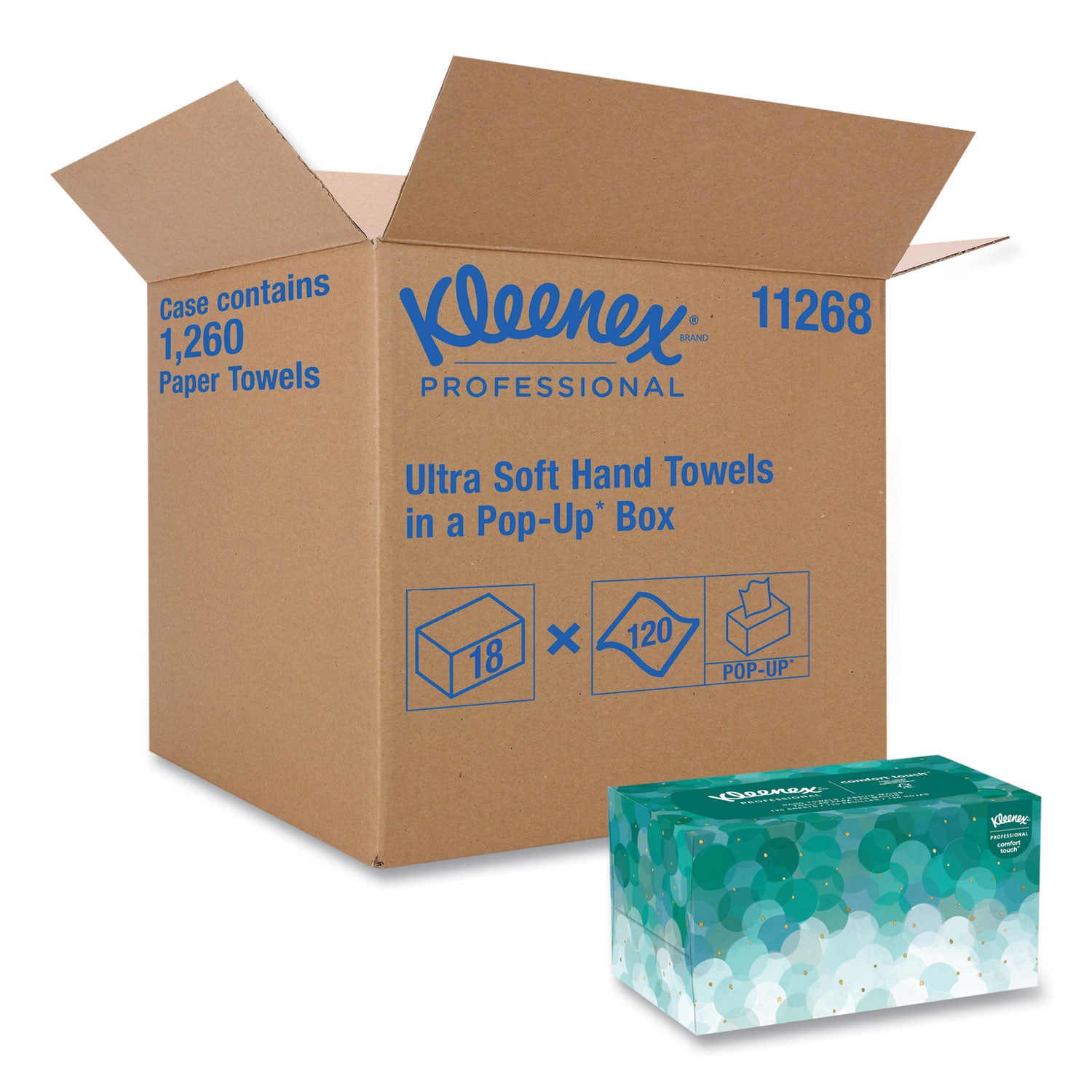 Kleenex® Ultra Soft Hand Towels, POP-UP Box, 1-Ply, 8.9 x 10, White, 70/Box, 18 Boxes/Carton