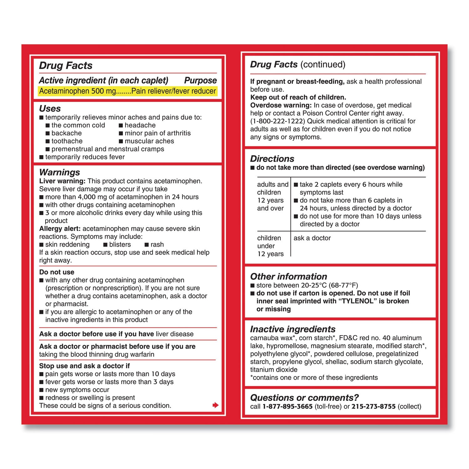 Tylenol® Extra Strength Caplets, Two-Pack, 50 Packs/box