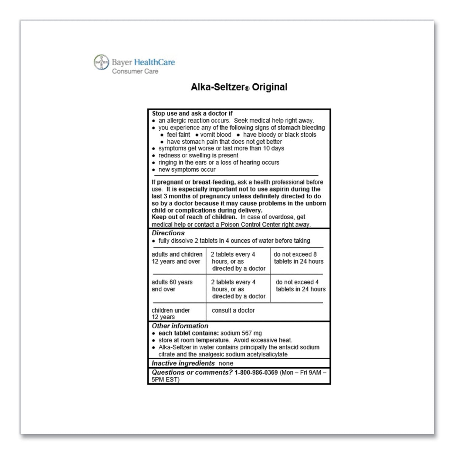 Alka-Seltzer® Original Stomach Relief And Pain Relief Medicine, 15/box