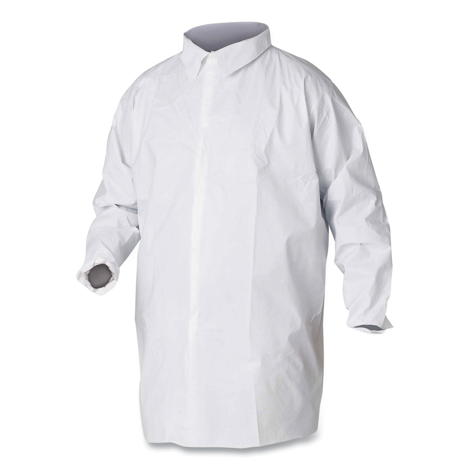 KleenGuard™ A20 Breathable Particle Protection Lab Coat, Hook and Loop Closure/Elastic Wrists/No Pockets, Large, White, 30/Carton
