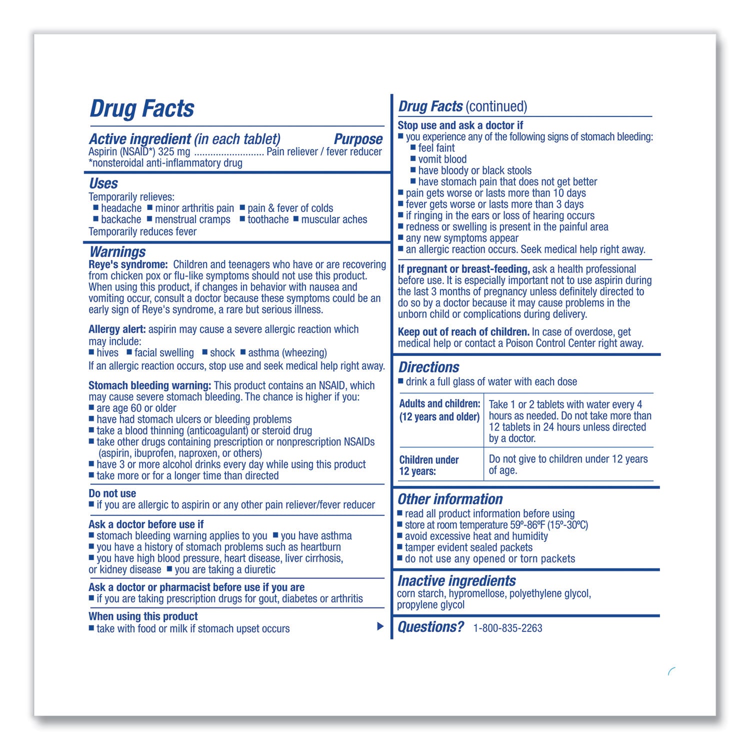 PhysiciansCare® Aspirin Tablets, 250/Box