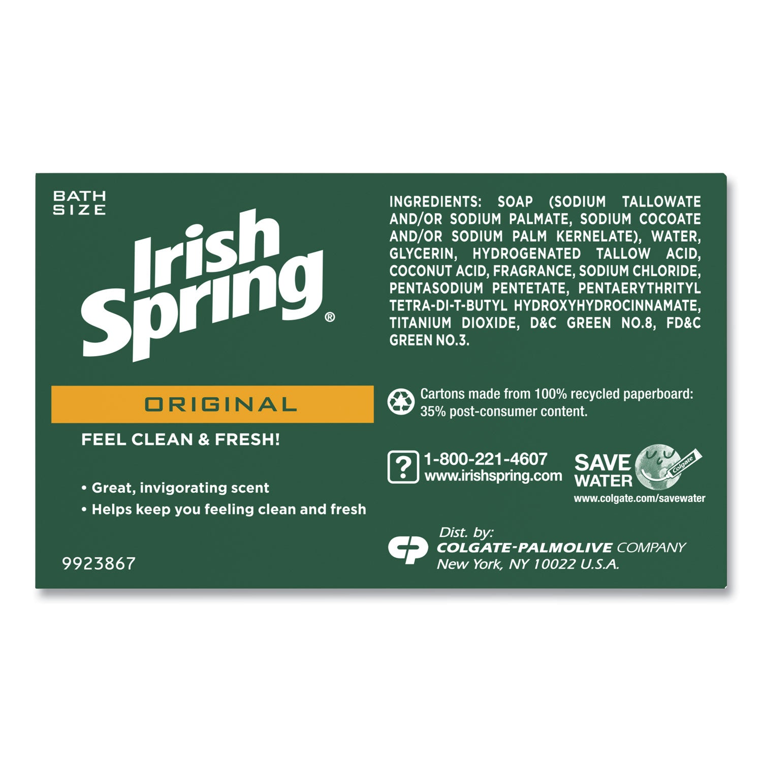 Irish Spring® Bar Soap, Clean Fresh Scent, 3.75 Oz, 3 Bars/pack, 18 Packs/carton