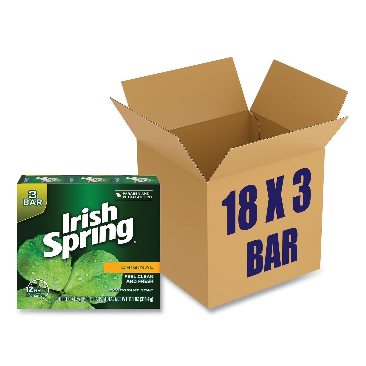 Irish Spring® Bar Soap, Clean Fresh Scent, 3.75 Oz, 3 Bars/pack, 18 Packs/carton