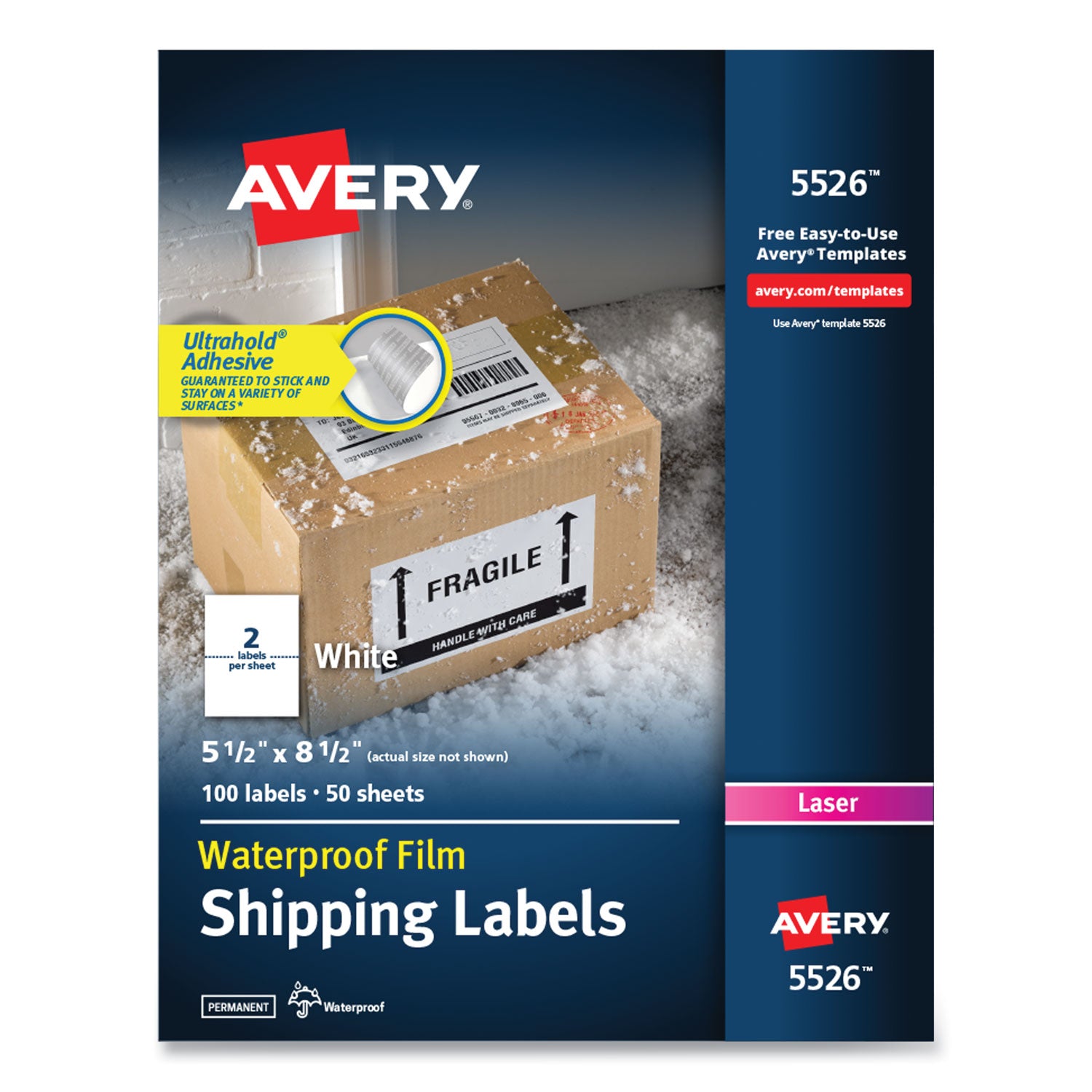 Waterproof Shipping Labels with TrueBlock Technology, Laser Printers, 5.5 x 8.5, White, 2/Sheet, 50 Sheets/Pack